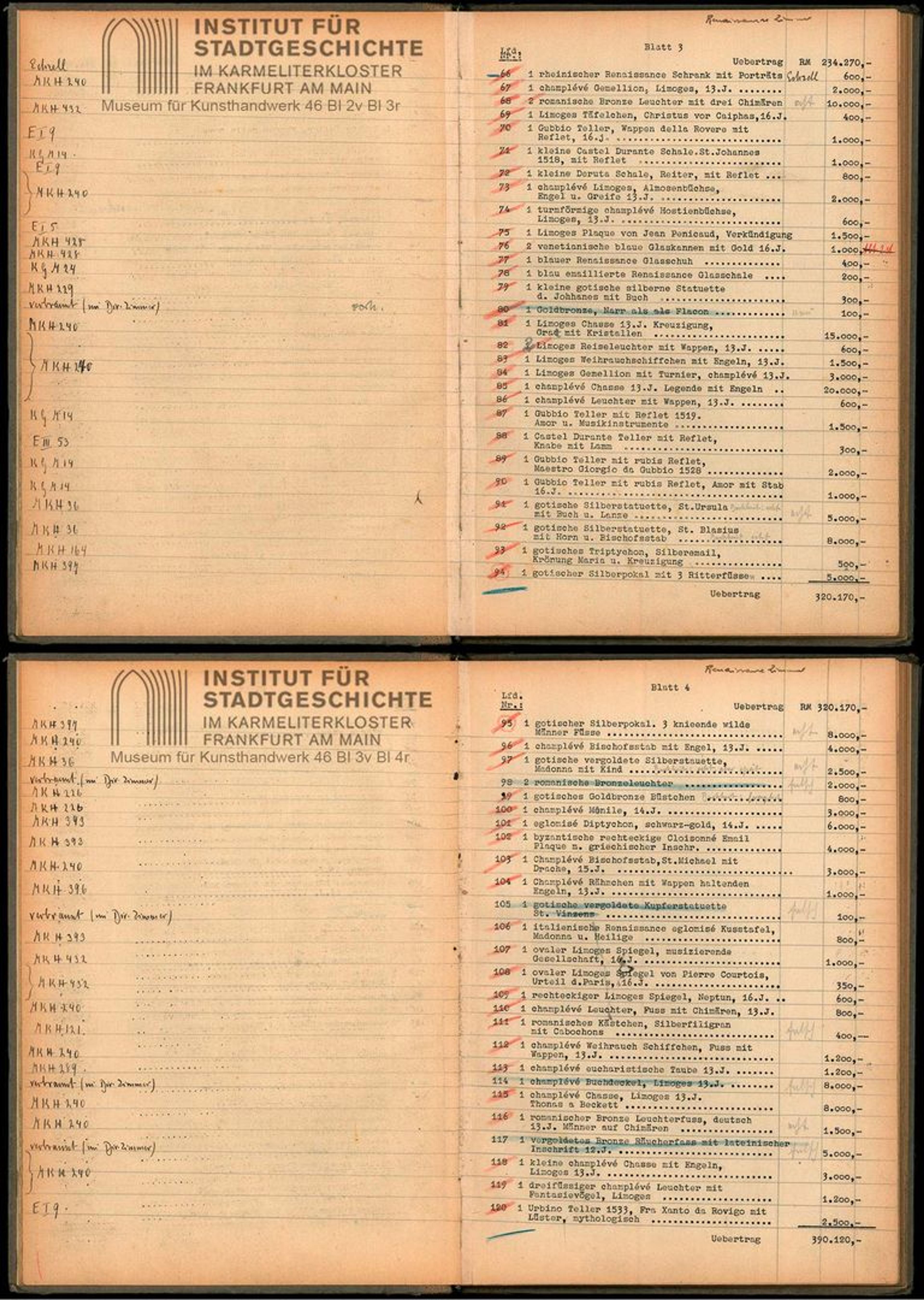 Two full-page spreads of a book. The pages show numbered entries.