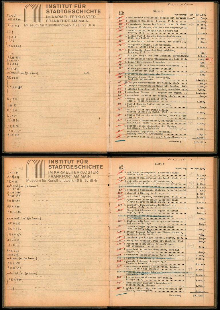 Two full-page spreads of a book. The pages show numbered entries.