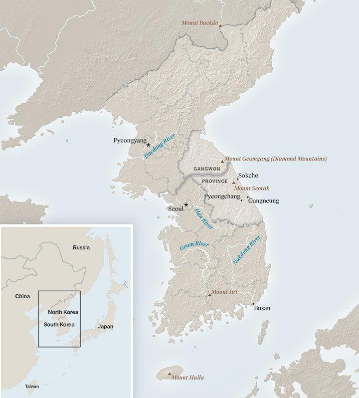 Map of Korea showing Diamond Mountains
