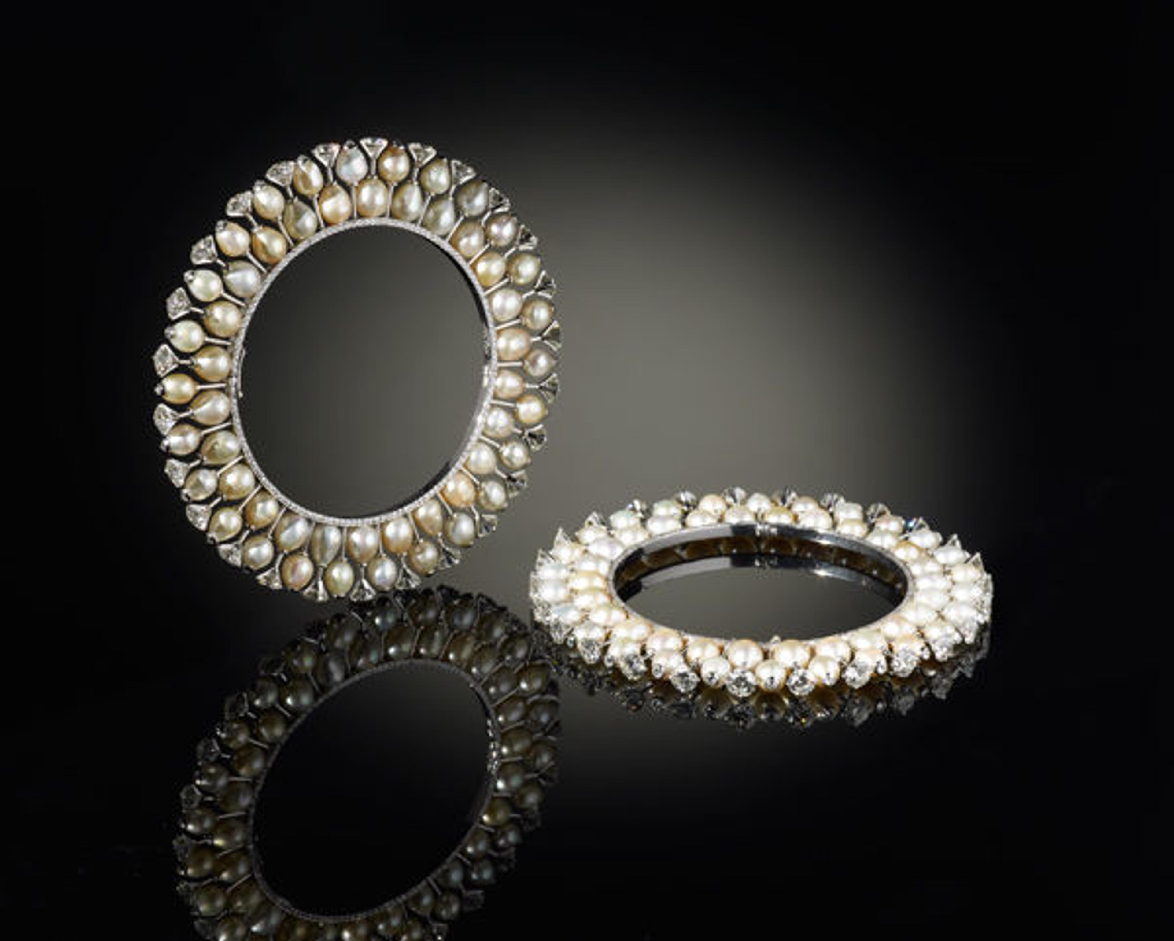 Pair of Bangles (kada) by Bhagat, 2012. India, Mumbai. Platinum, set with diamonds and pearls; Diam. 3 3/8 in. (8.6 cm). The Al-Thani Collection.
