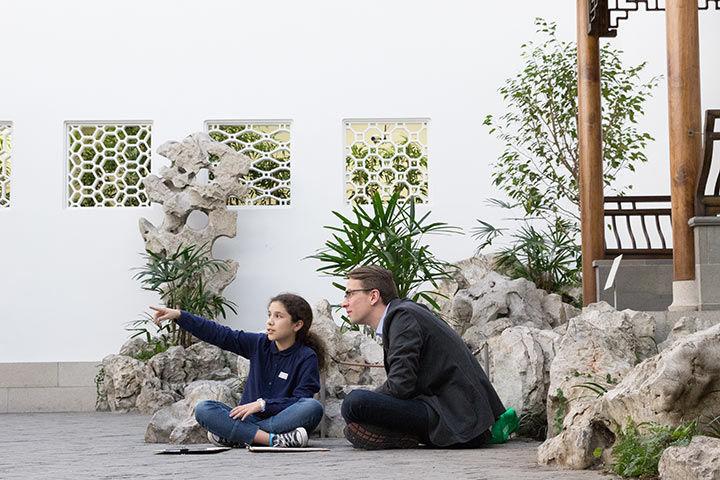 Dominga and David sat down in the Astor Court