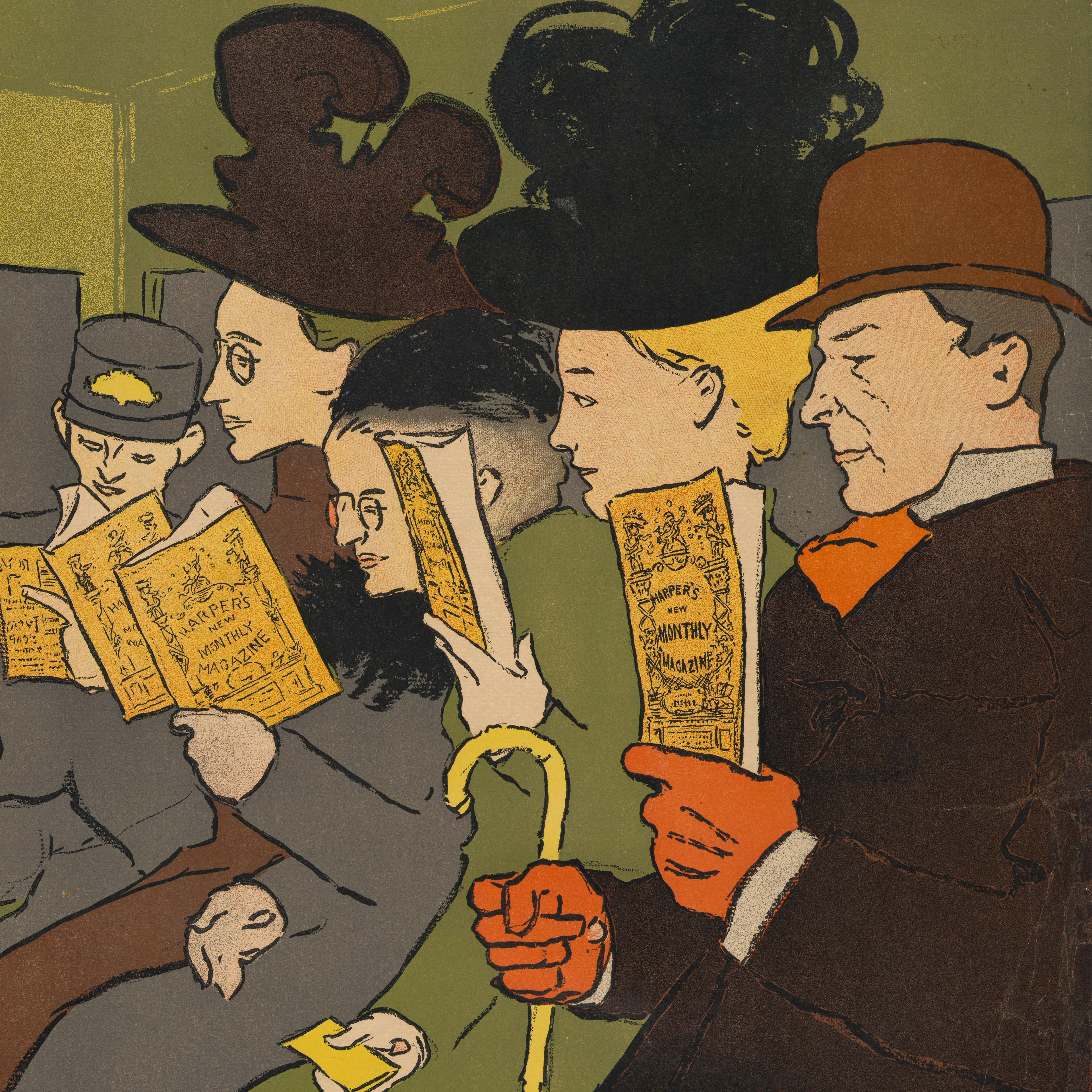 Group of people sitting reading a magazine