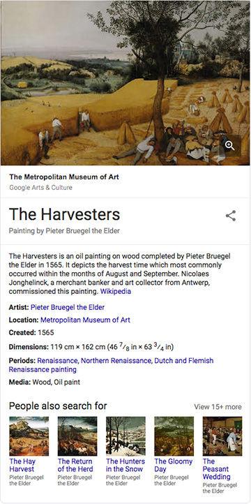Screenshot of The Harvesters, an Open Access artwork in The Met collection, listed in the Knowledge Panel on Google