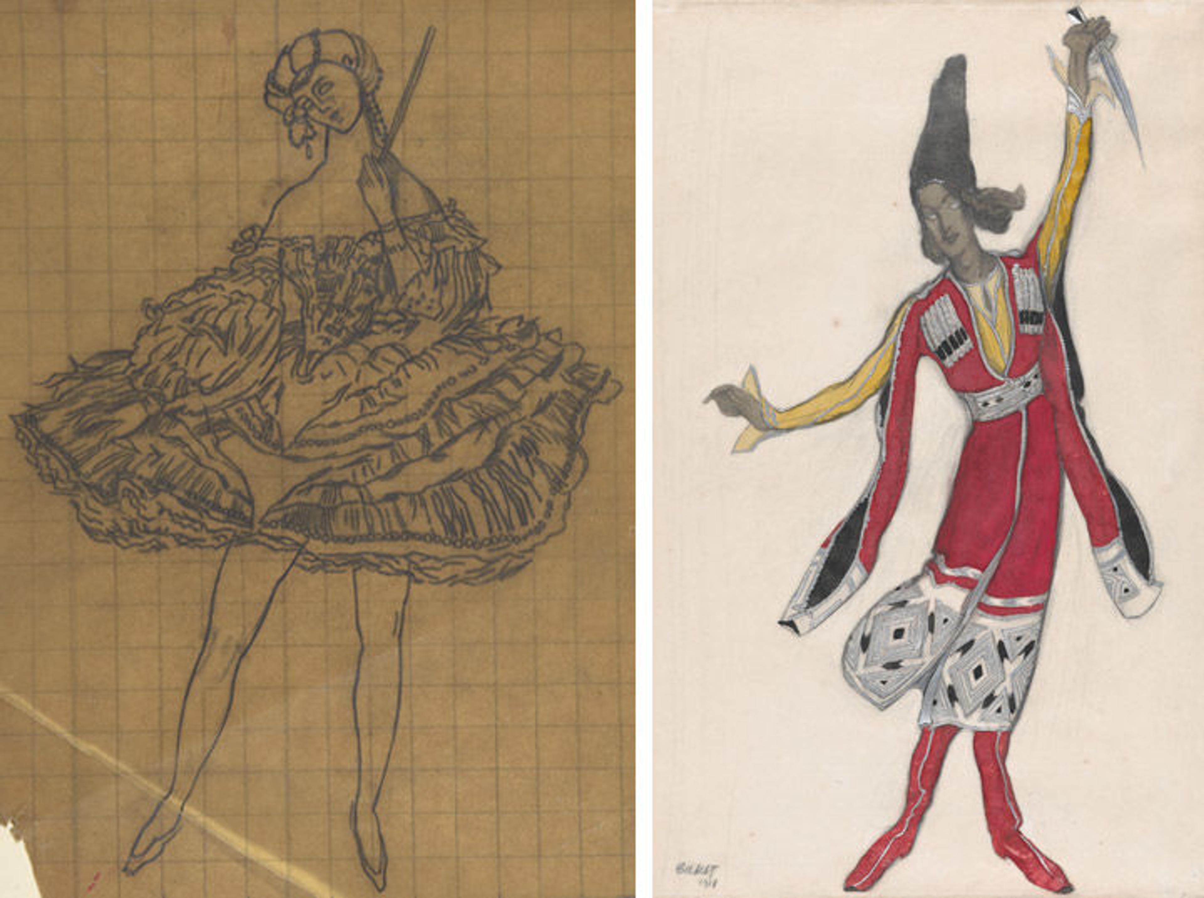 Two costume designs by Leon Bakst for the Ballet Russes