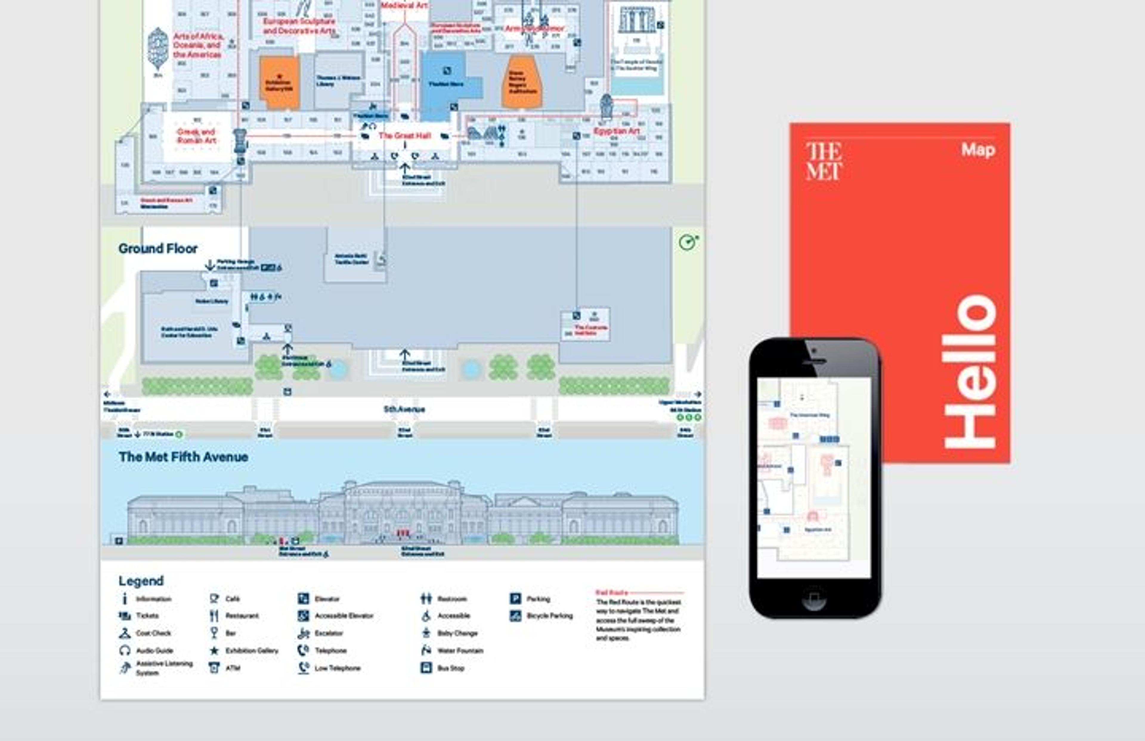 Composite image of The Met's living map, both in print and digital platforms