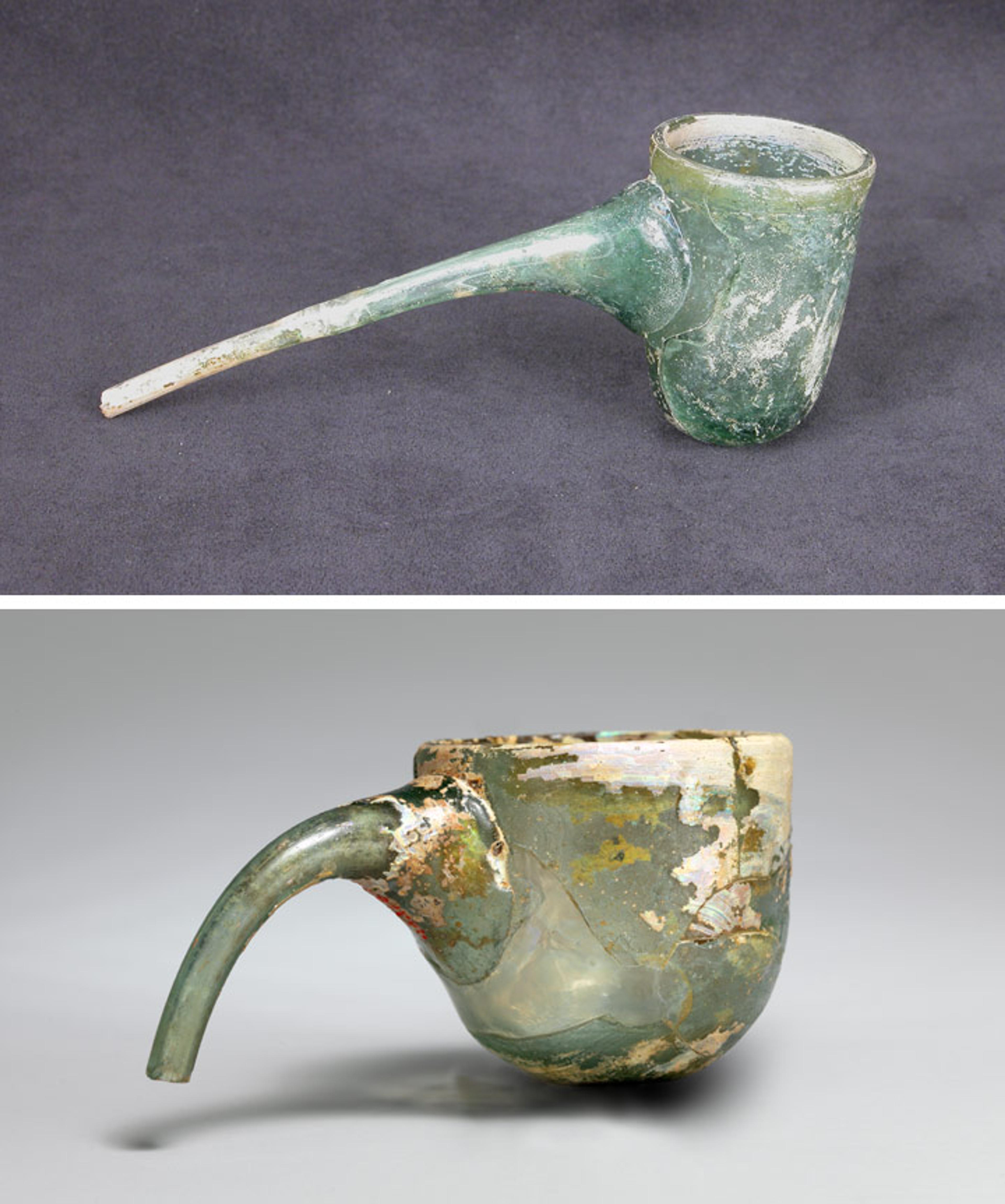 Two glass vessels from 9th- to 11th-century Iran