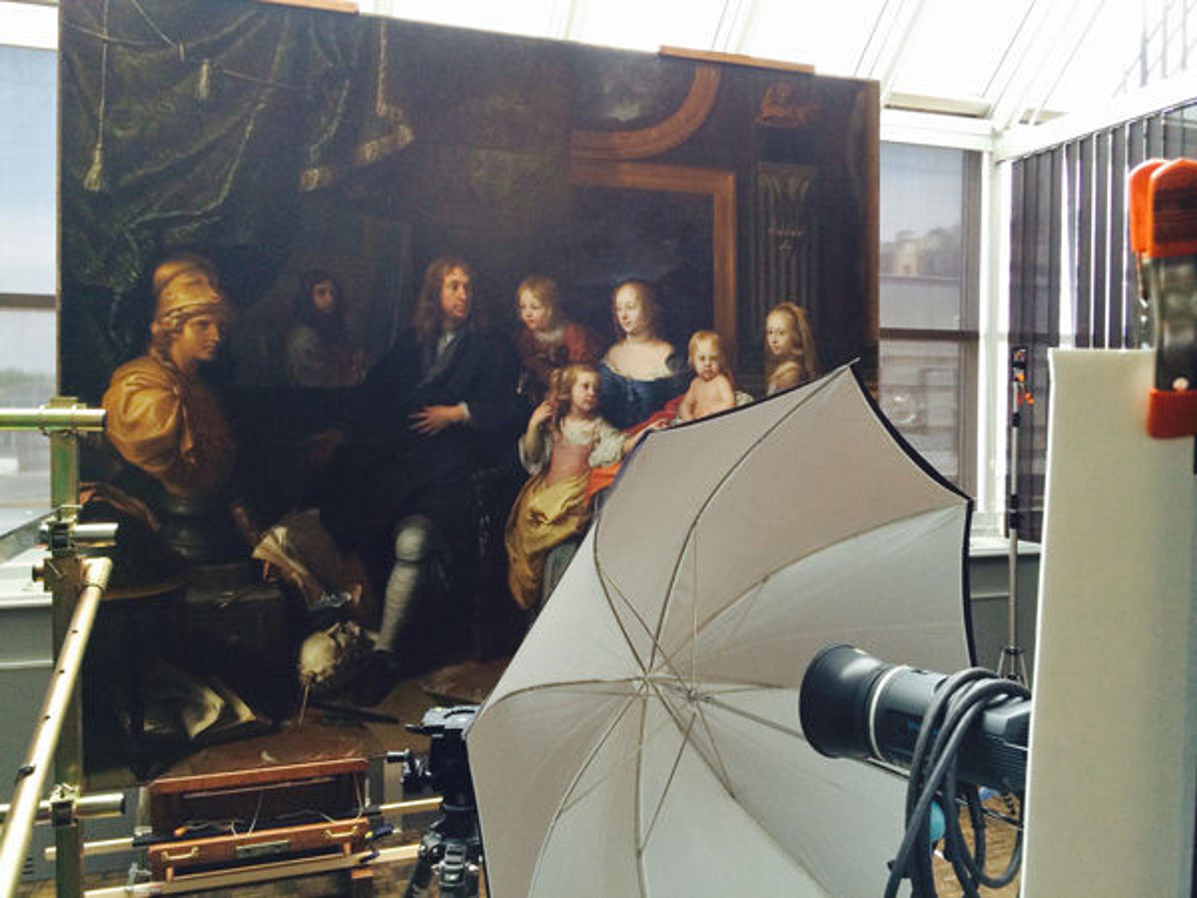 Painting being photographed in the conservation studio