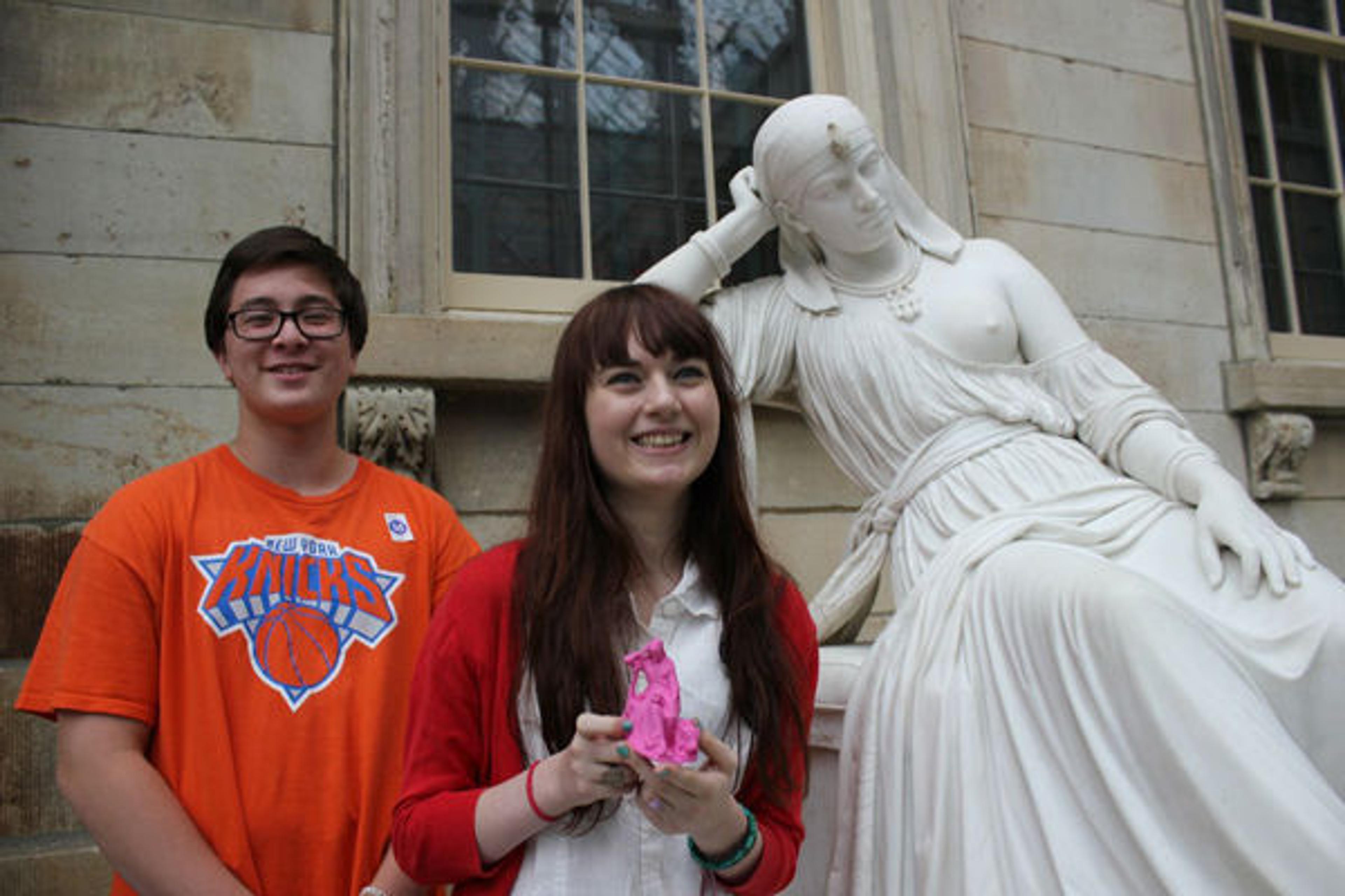 Nathaniel and Alison with the sculpture Cleopatra and their creation