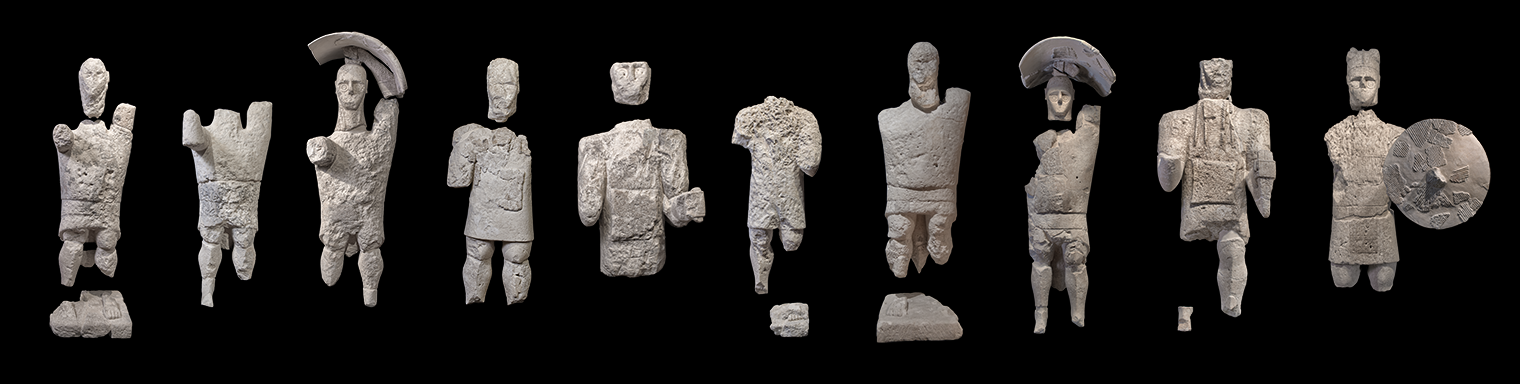 Long shot of all of the giants of Sardinia.