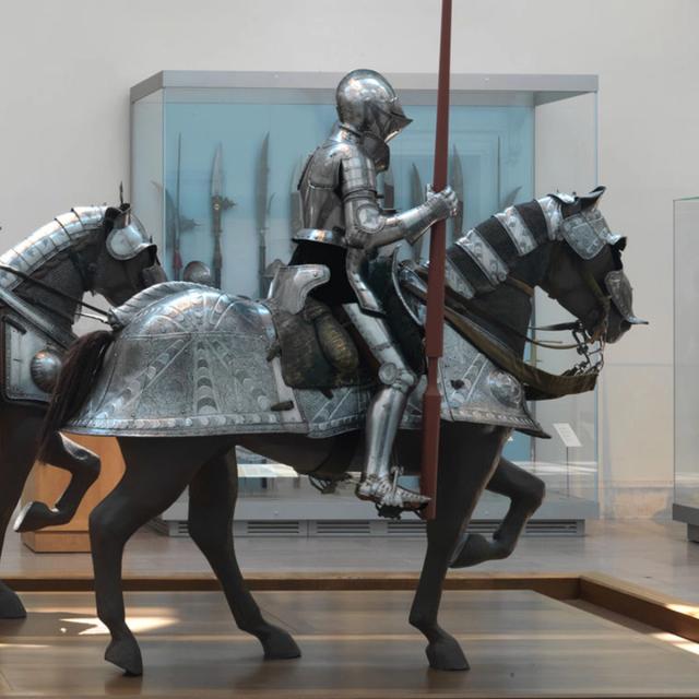 Knights parade through the equestrian court