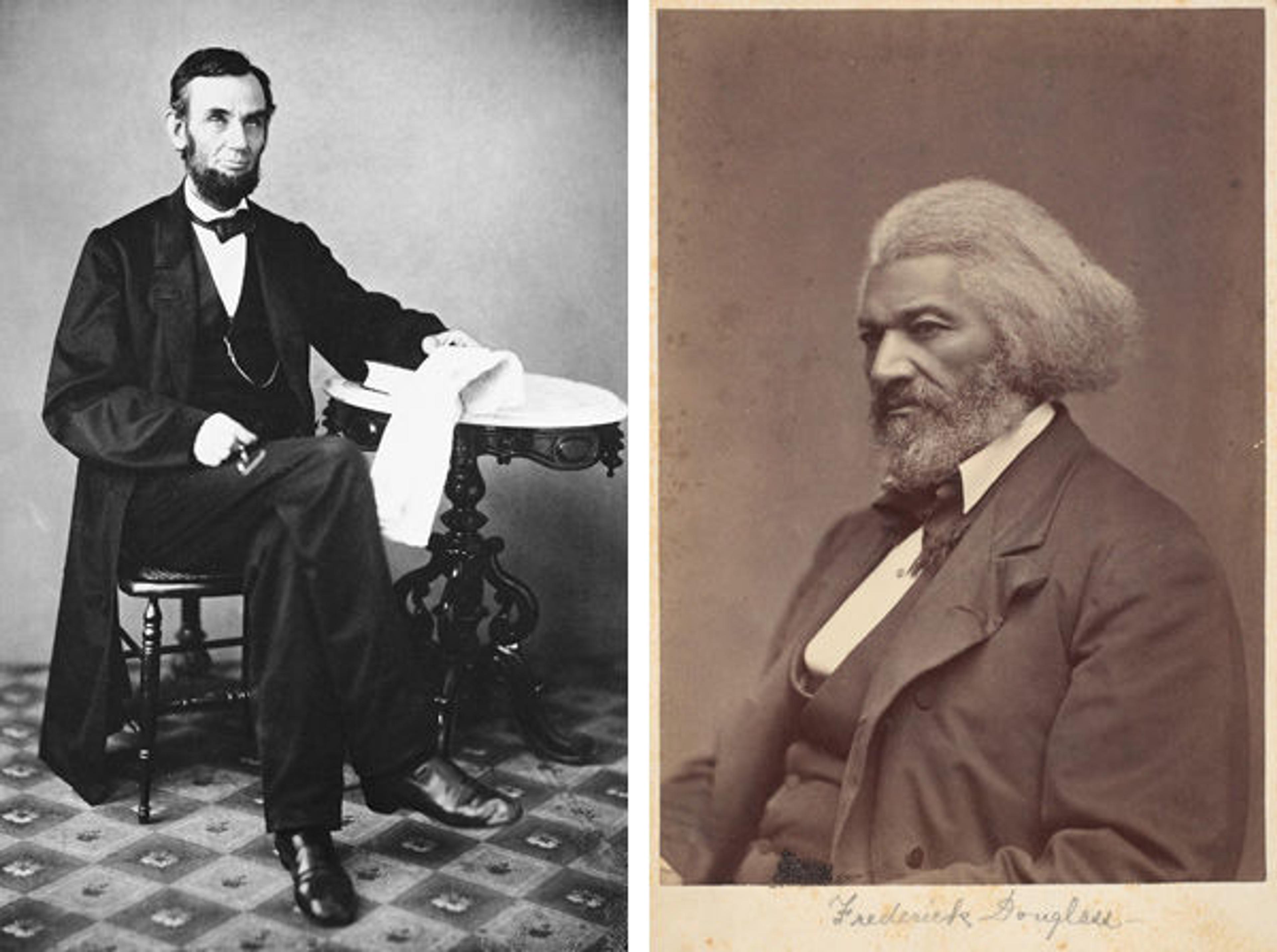 Left: Alexander Gardner (American, 1821–1882) | Abraham Lincoln (detail), 1863, printed 1901 | 1976.627.1 | Right: Mathew B. Brady (American, 1823?–1896) | Frederick Douglass, ca. 1880 | 2005.100.754