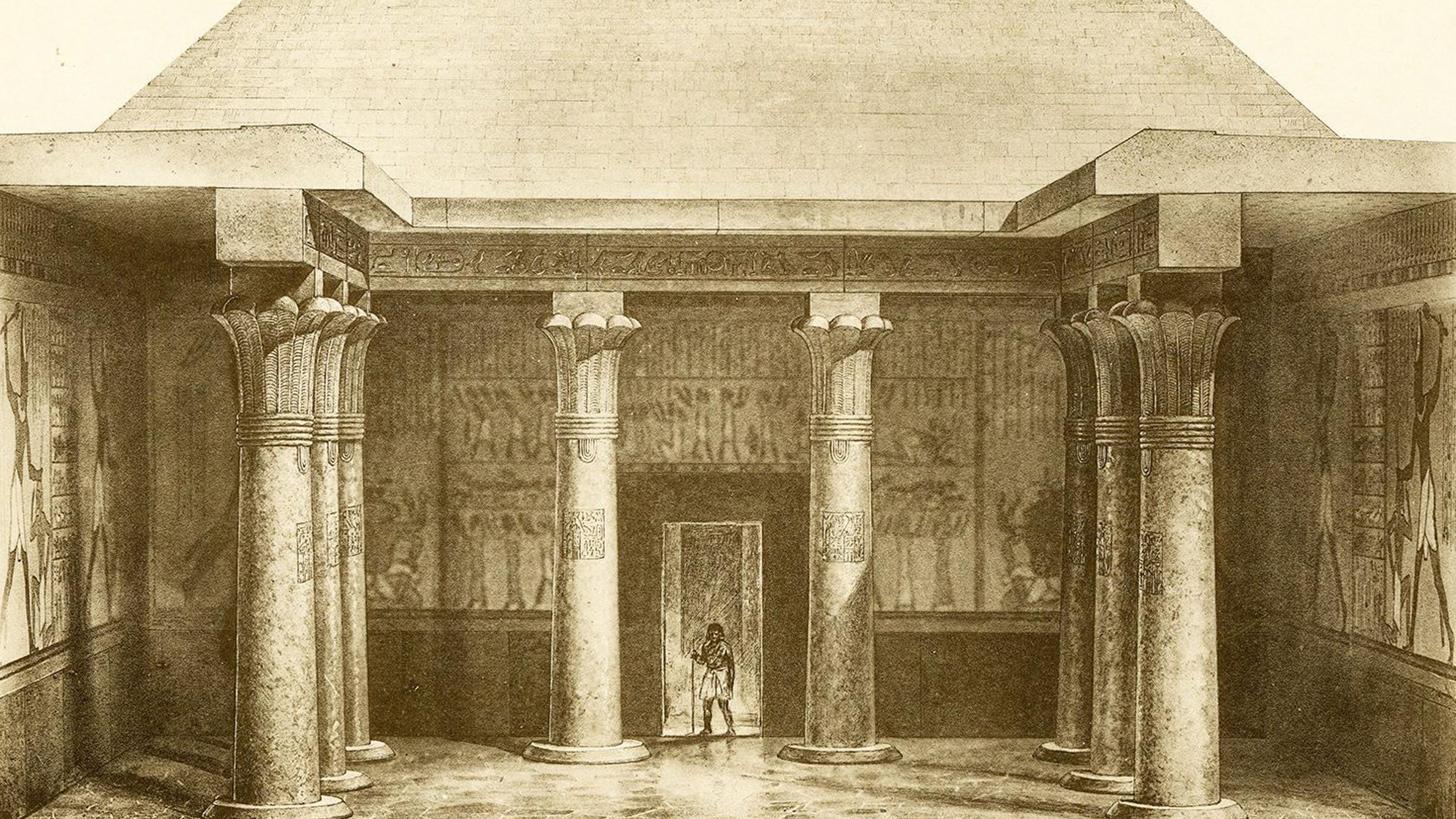 Reconstruction of the pyramid temple of Sahure, Abusir