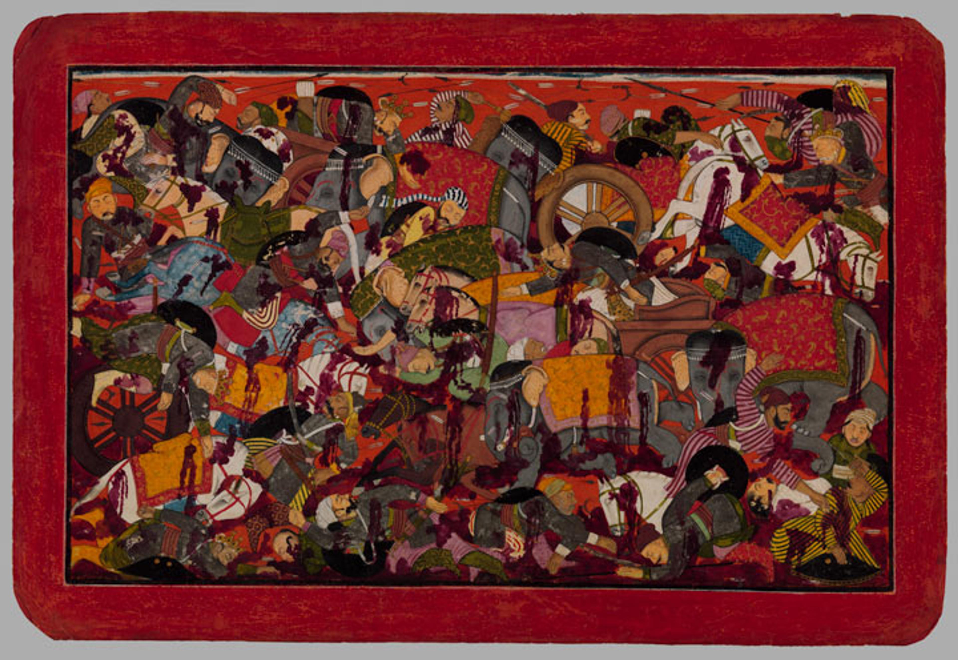 "The Nightmare Dream of a King: The Fearsome Aftermath of the Battle of Kurukshetra," Folio from the unfinished "Small Guler" Bhagavata Purana (The Ancient Story of God), ca. 1740