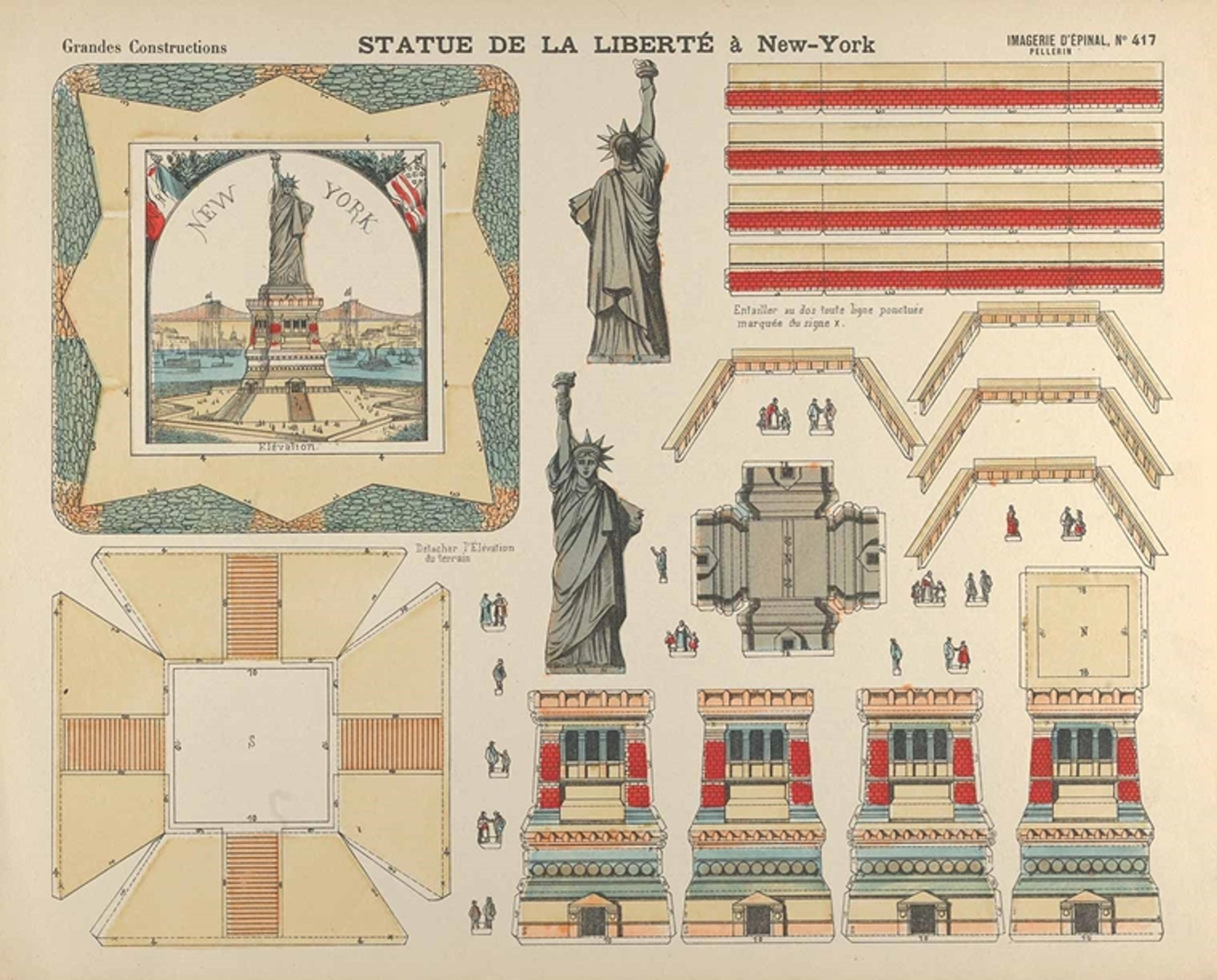 a sheet meant to be cut out and reassembled as a paper-craft construction of the Statue of Liberty.