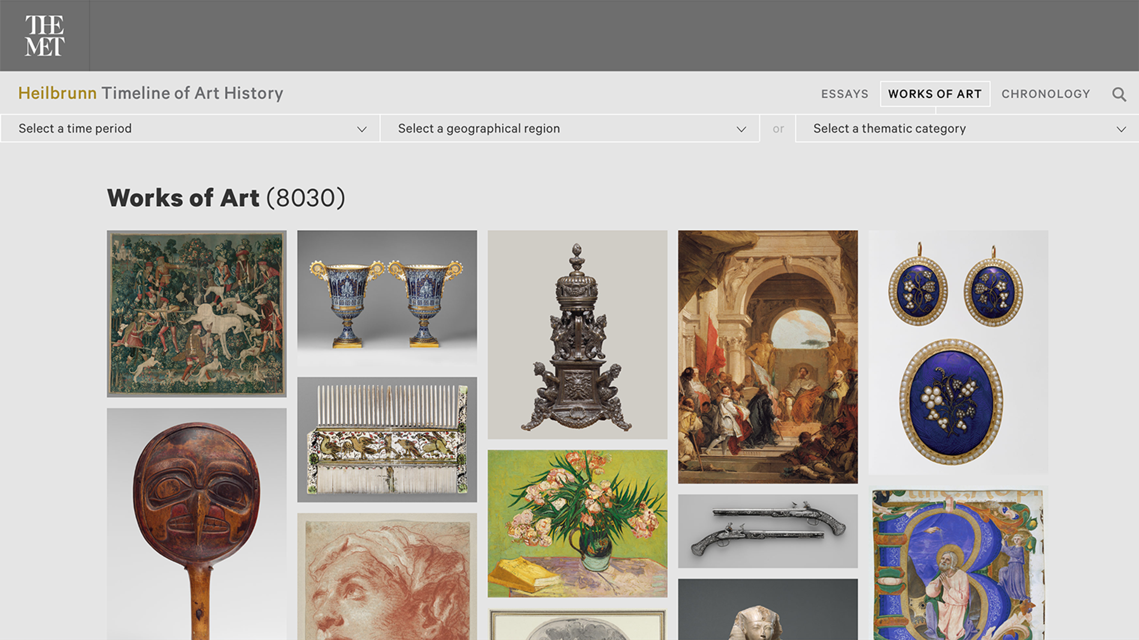 A screenshot of the Timeline of Art History depicting several works of art