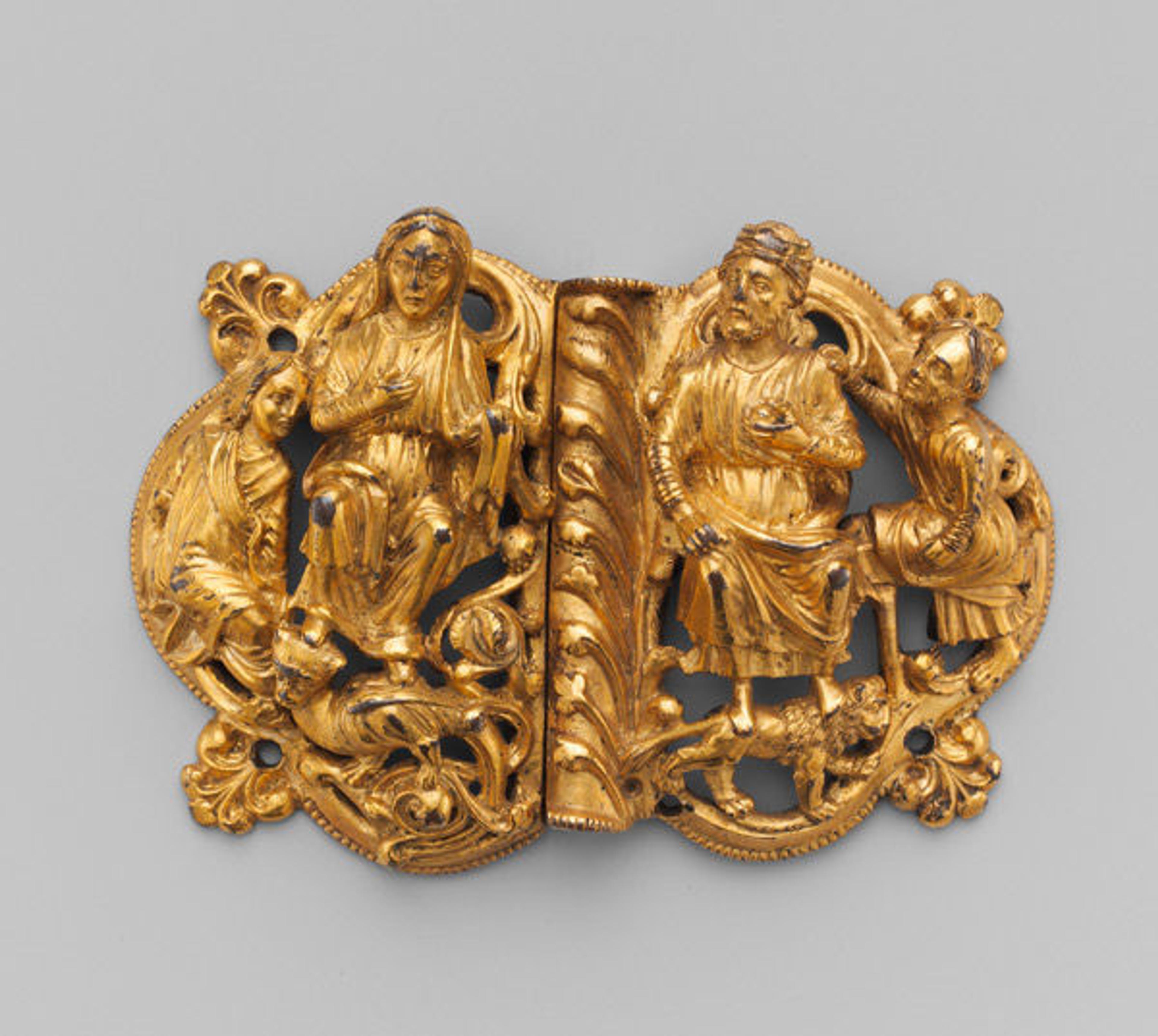Clasp, ca 1200. Made in Meuse Valley, South Netherlands. Copper alloy, gilding; Overall: 2 1/8 x 2 7/8 x 5/8 in. (5.4 x 7.3 x 1.6 cm). The Metropolitan Museum of Art, New York, The Cloisters Collection, 1947 (47.101.48a, b) /collection/the-collection-online/search/471284 
