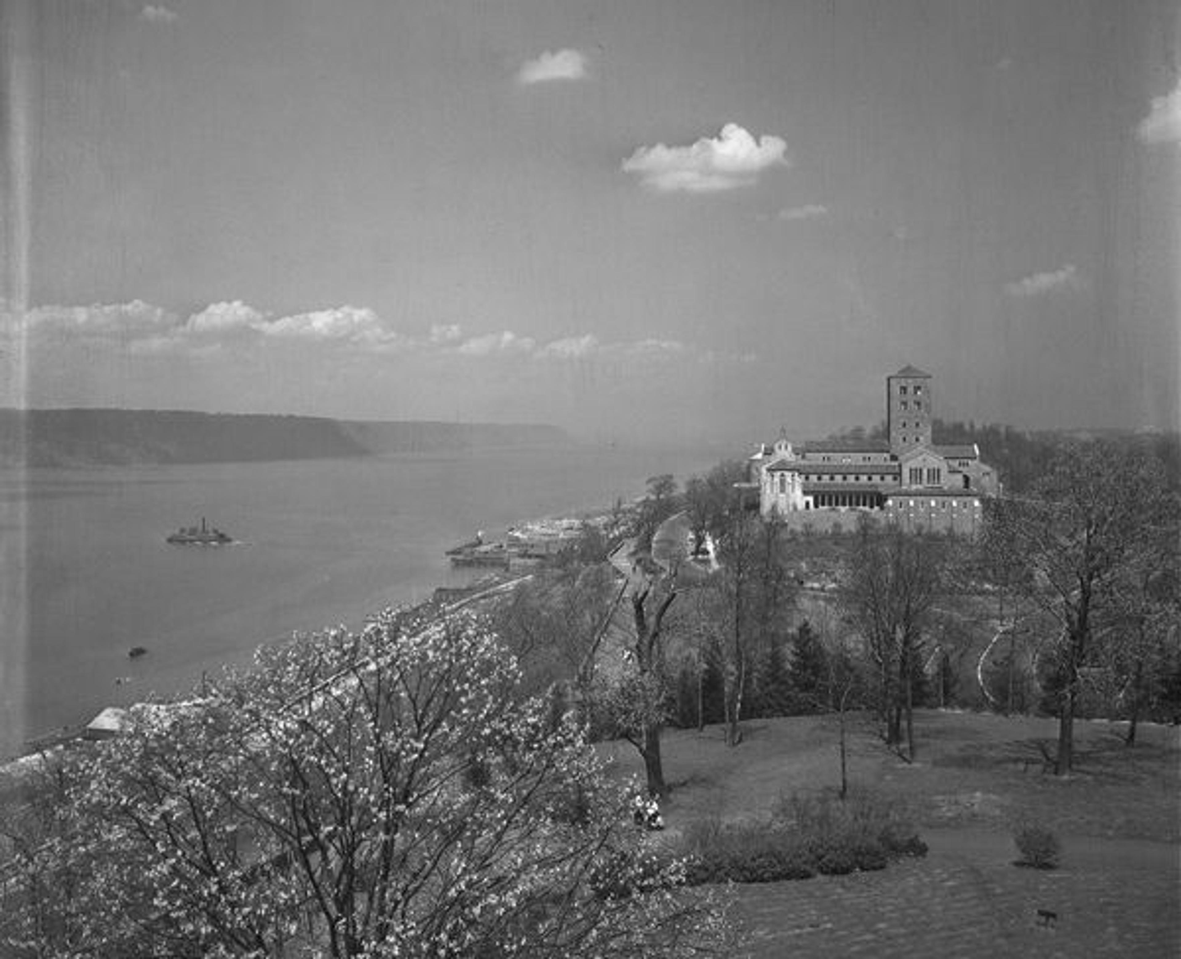 The Metropolitan Museum of Art, The Cloisters; Elevated view facing north, toward south facade of building | Photographed on April 13, 1938