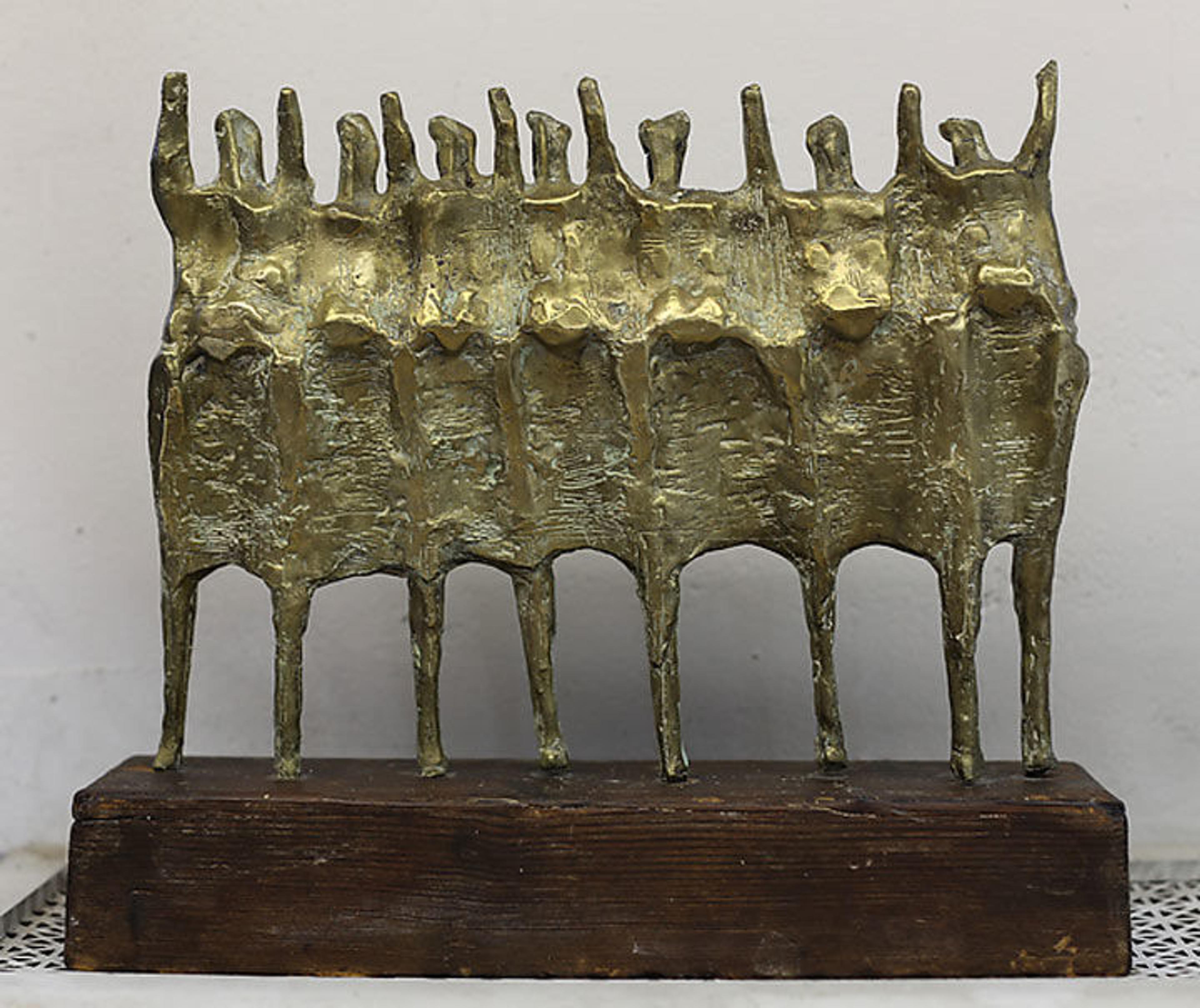 Sculpture by Krishna Reddy, "Demonstrations". Cast bronze