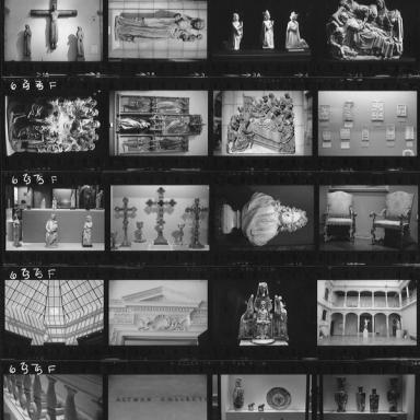 Black-and-white photo sheet of objects from around The Met