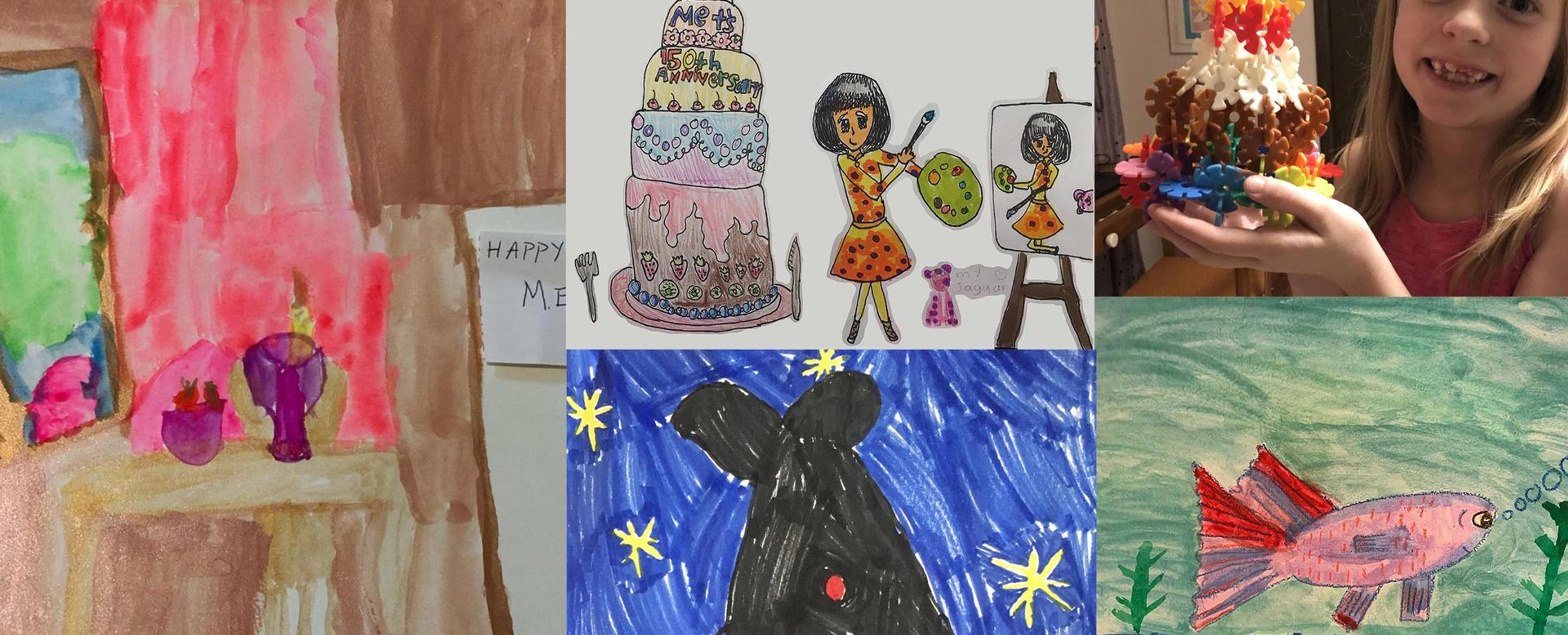 A collage of colorful handmade birthday cards from children to The Met