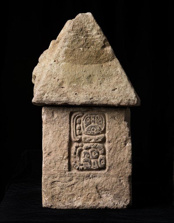 House form, A.D. 550–900. Honduras, Copan. Maya. Stone (Rhyolite); Height: 15 3/4 in. (40 cm), Width: 14 9/16 in. (37 cm). Peabody Museum of Archaeology and Ethnology, Harvard University, Cambridge (92-49-20/C20, C21)
