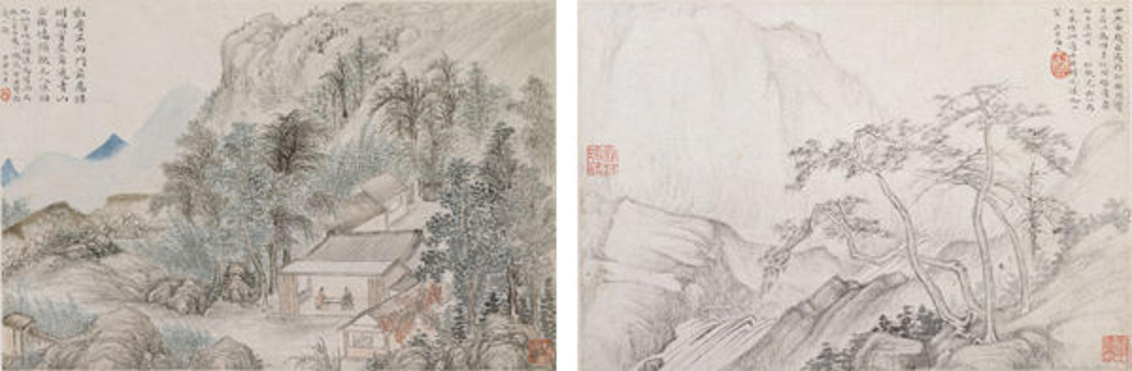 Zhang Feng (active ca. 1628–1662), Landscapes, dated 1644. One leaf from an album of twelve leaves; ink and color on paper. The Metropolitan Museum of Art, New York, Edward Elliott Family Collection, Gift of Douglas Dillon, 1987 (1987.408.2a–n)