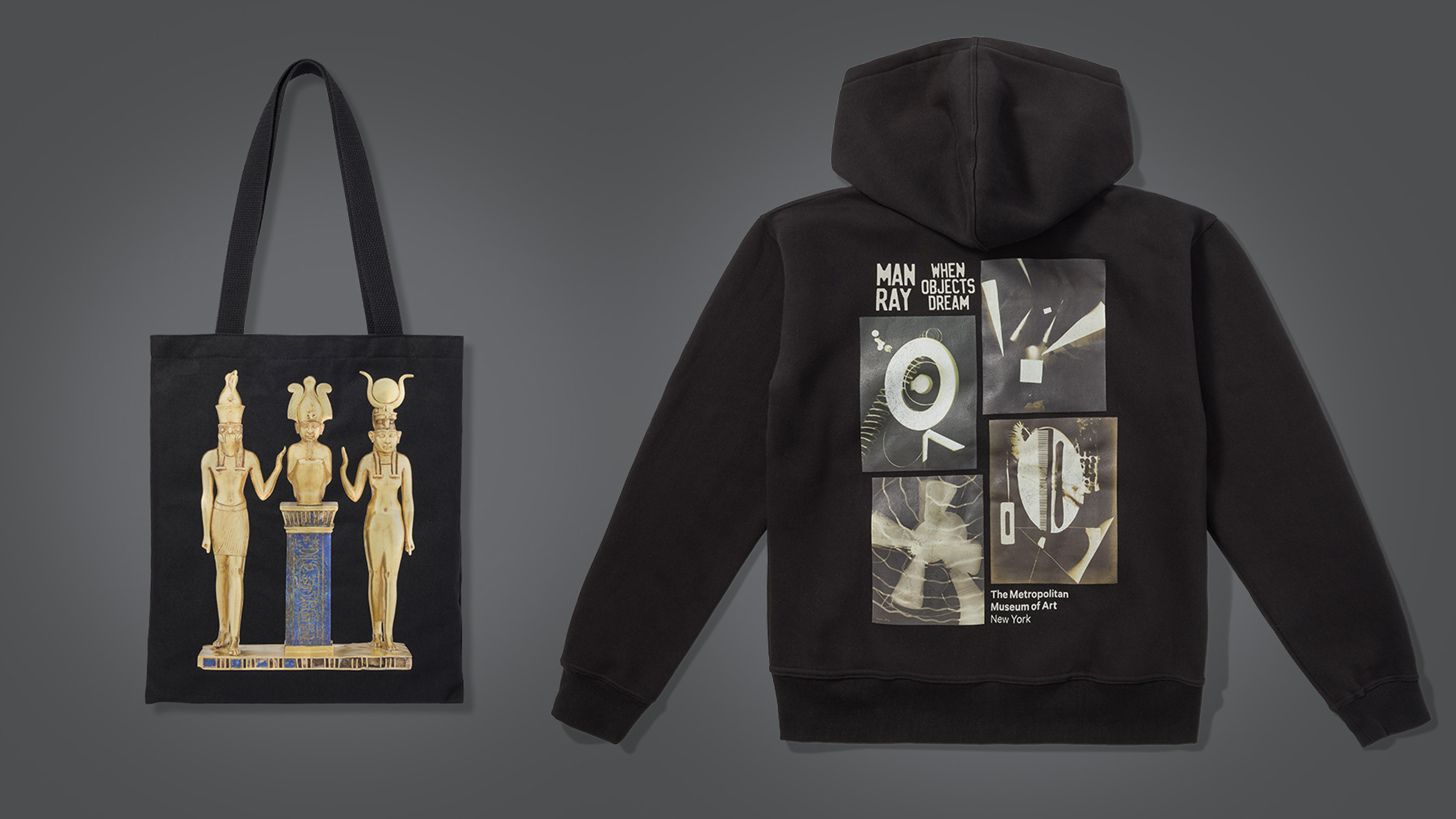 A tote bag and sweatshirt.