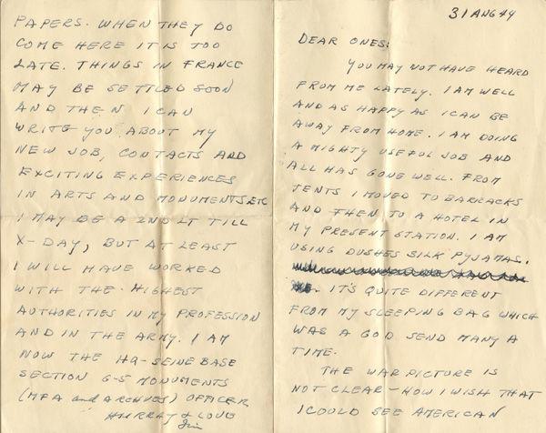 Letter from James J. Rorimer to his family