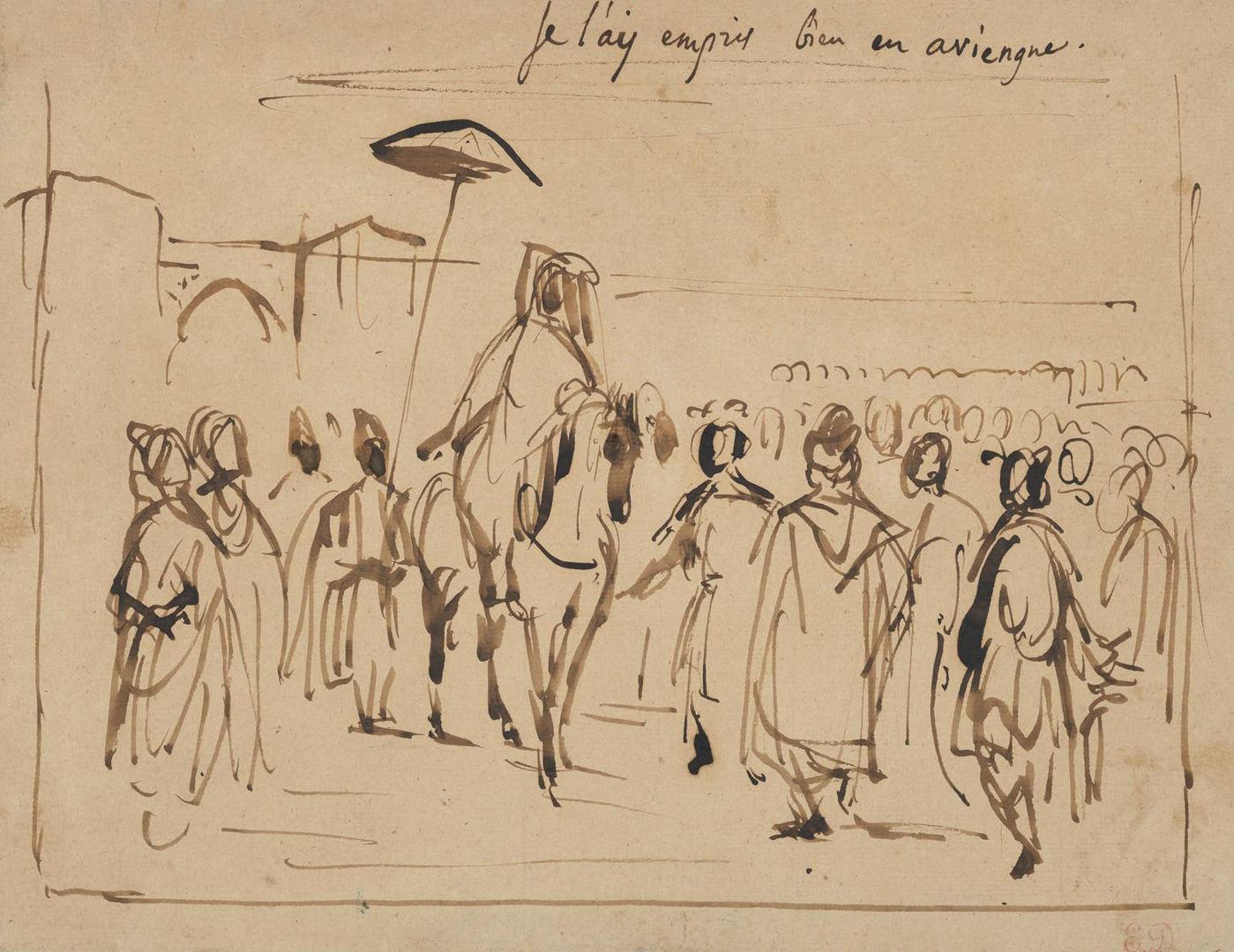 Drawing by Delacroix depicting a royal entourage from Morocco