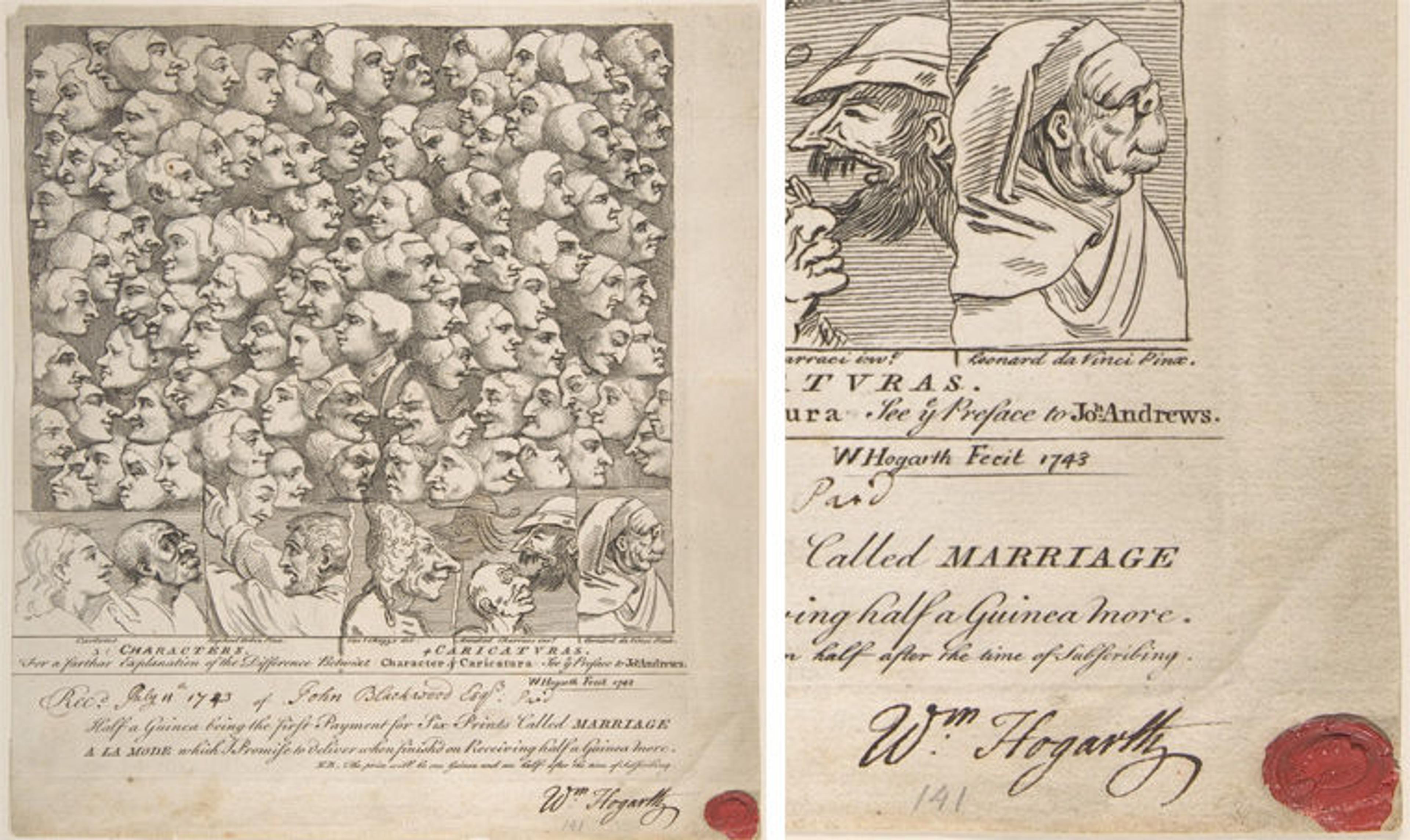 A seal was impressed on red wax, which is located on the right corner of a drawing on paper.