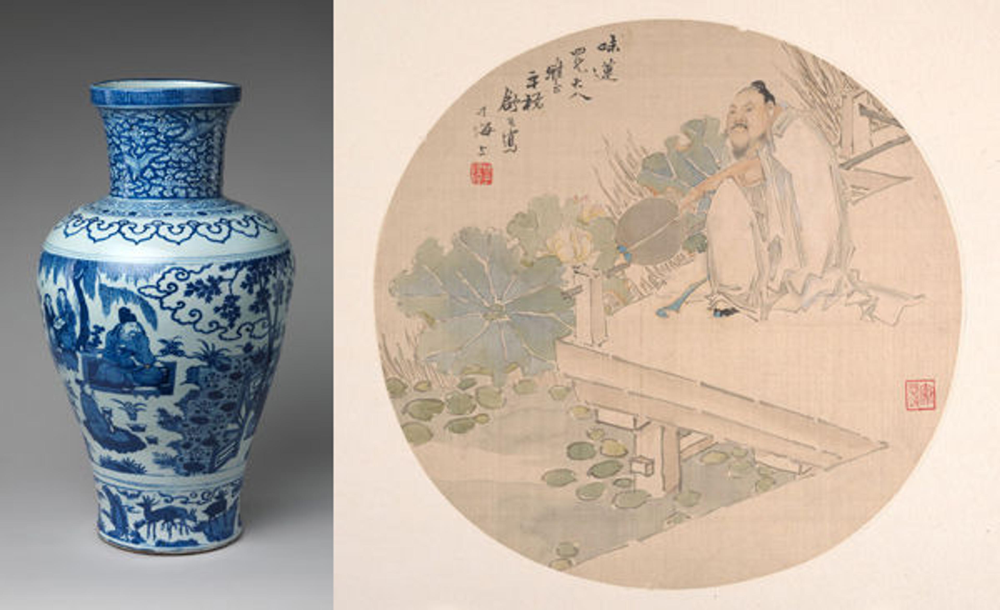 Left: Jar with Poet Zhou Dunyi; Right: Admiring Lotus