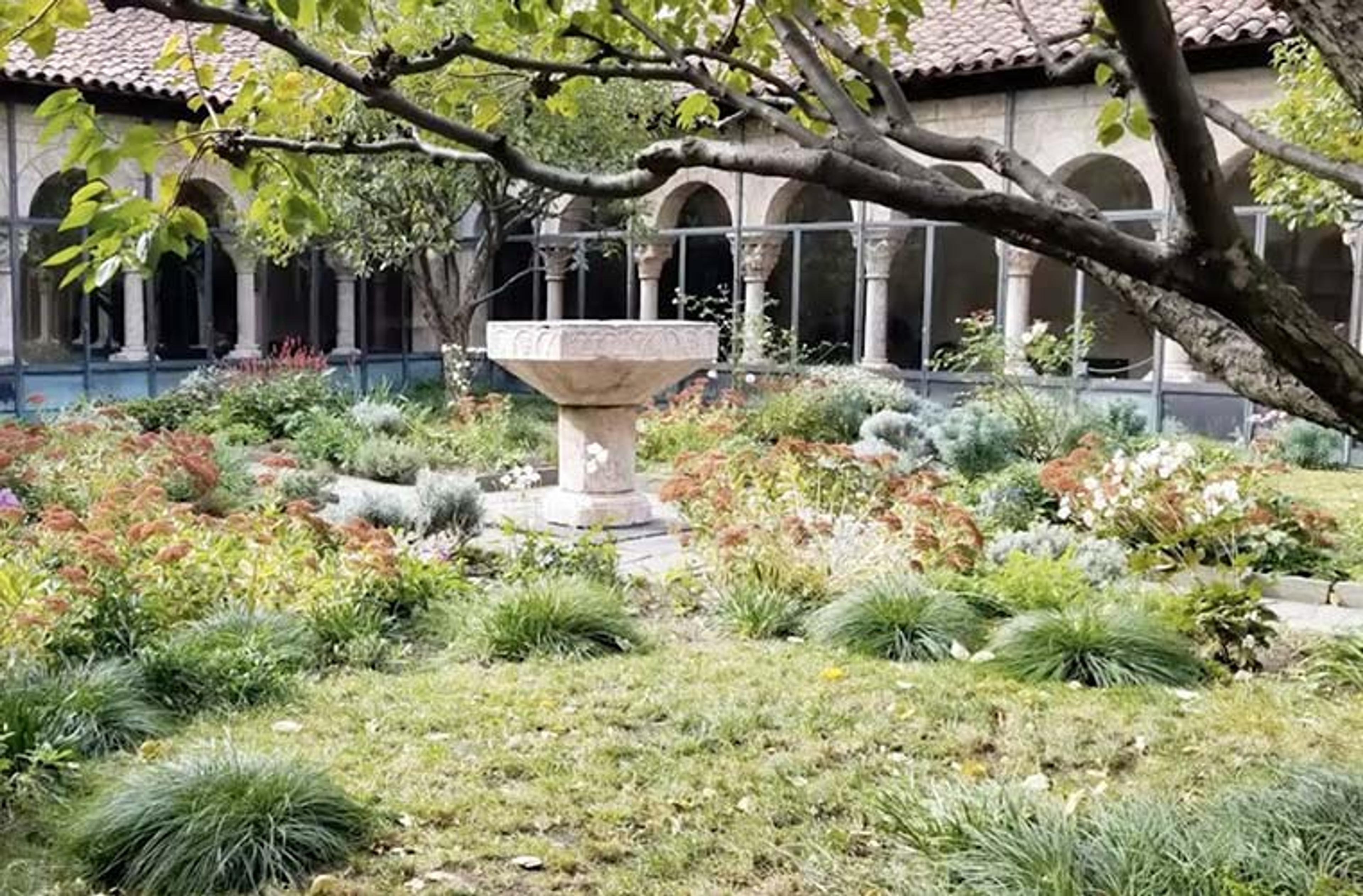View of a garden at The Met Cloisters