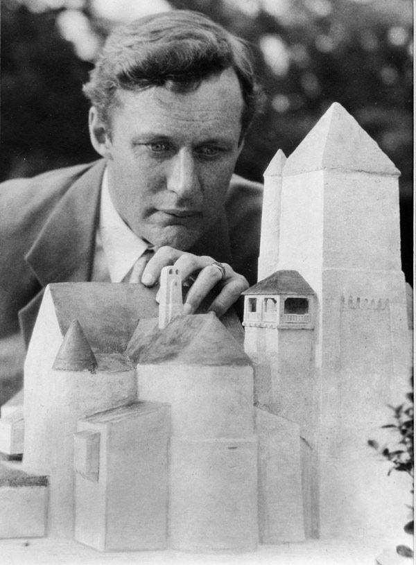 Raymond Pitcairn used plaster models in his architectural projects. Here he examines a model of Glencairn. Photograph courtesy of Glencairn Museum