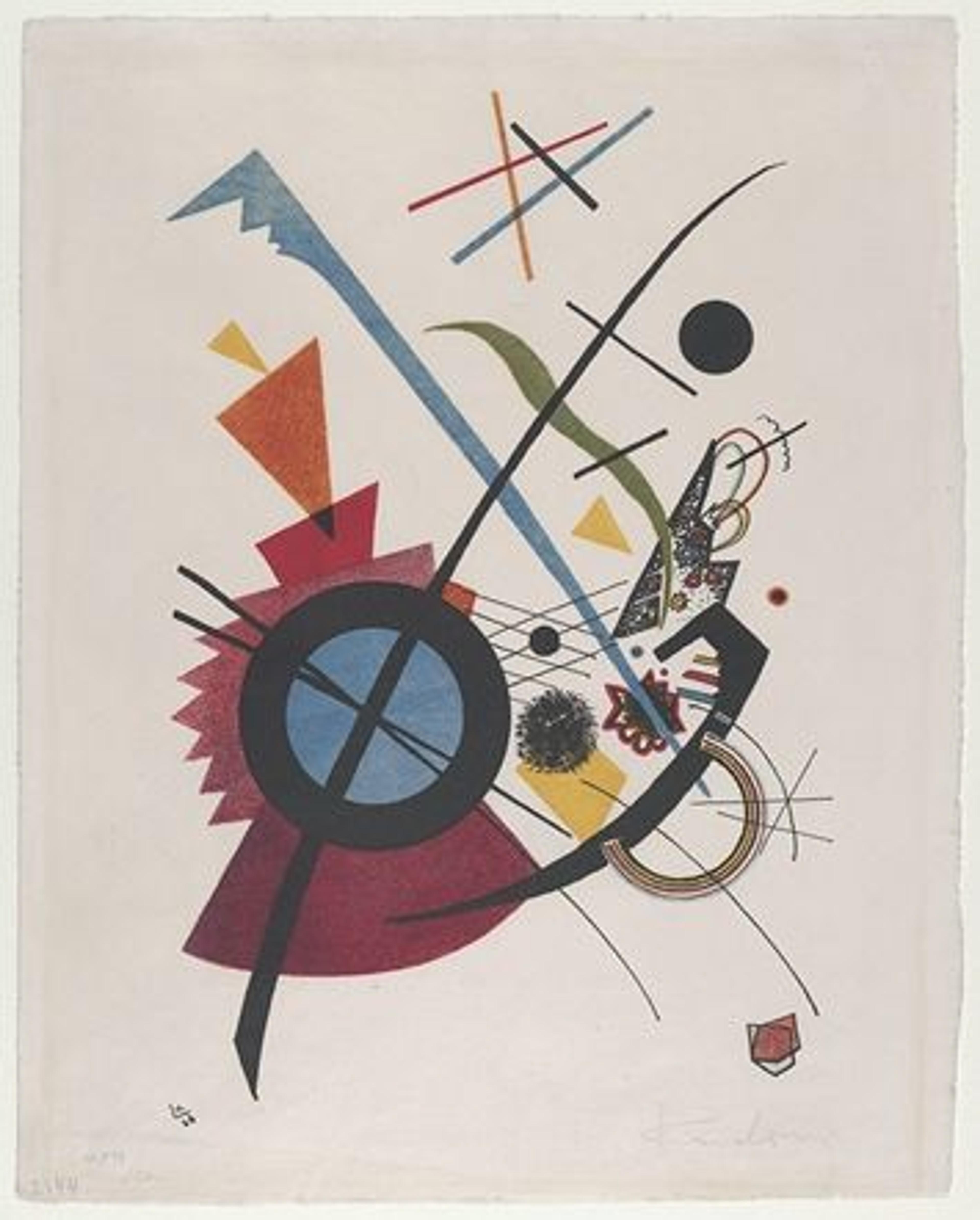 Violett, 1923, by Vasily Kandinsky, a lithograph with red, yellow, blue, and black geometric shapes.