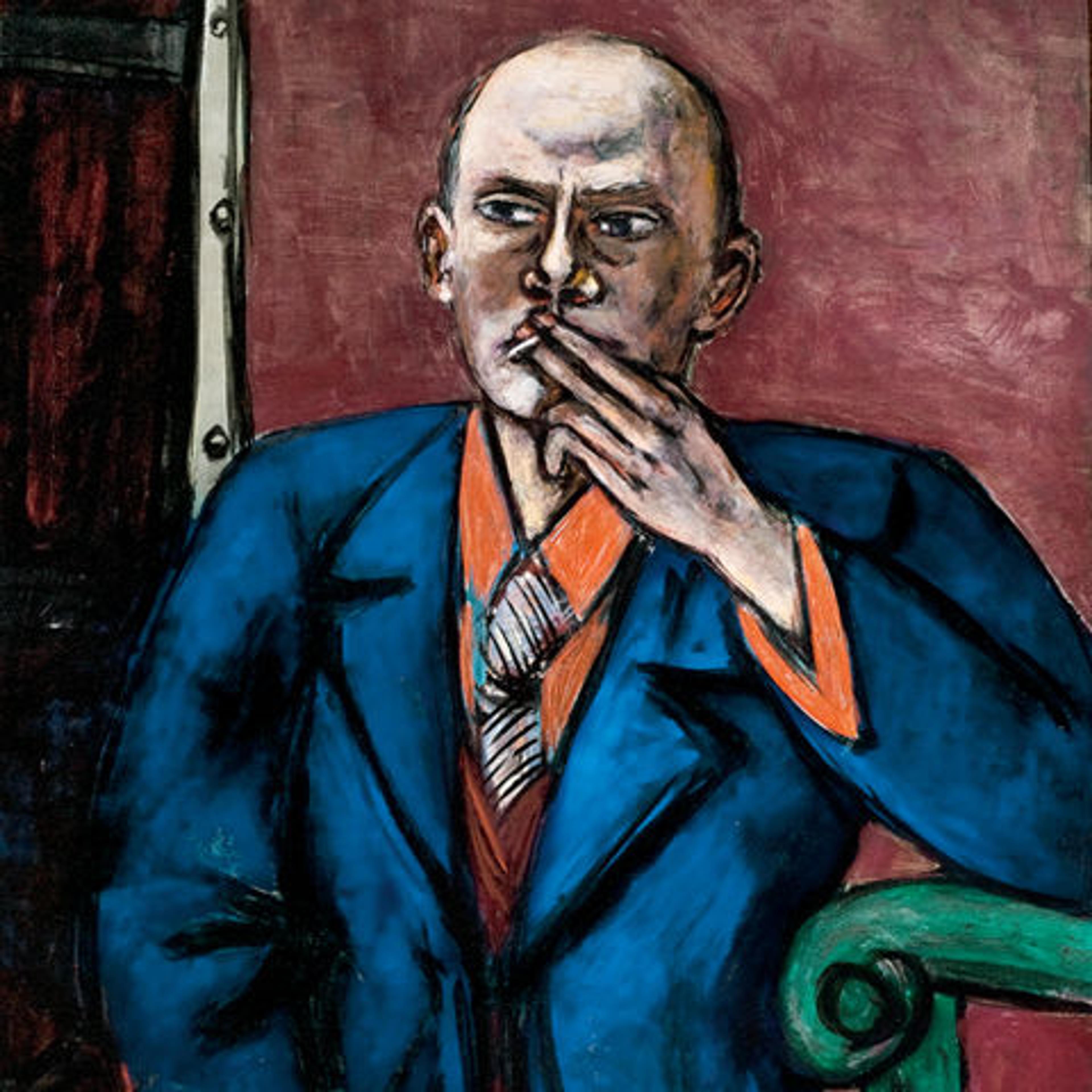 Painting of man in blue jacket