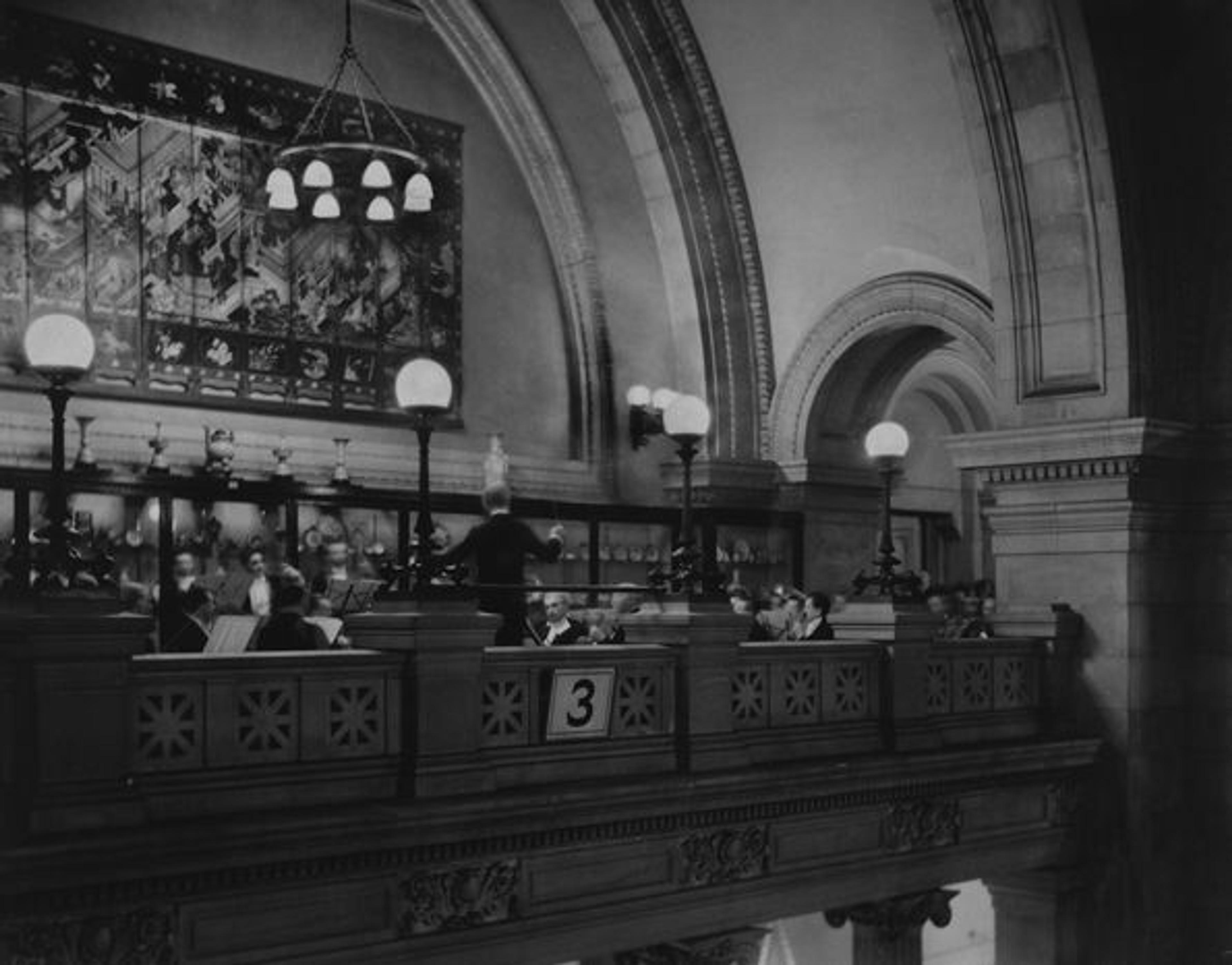 David Mannes conducting on the North Balcony of the Great Hall