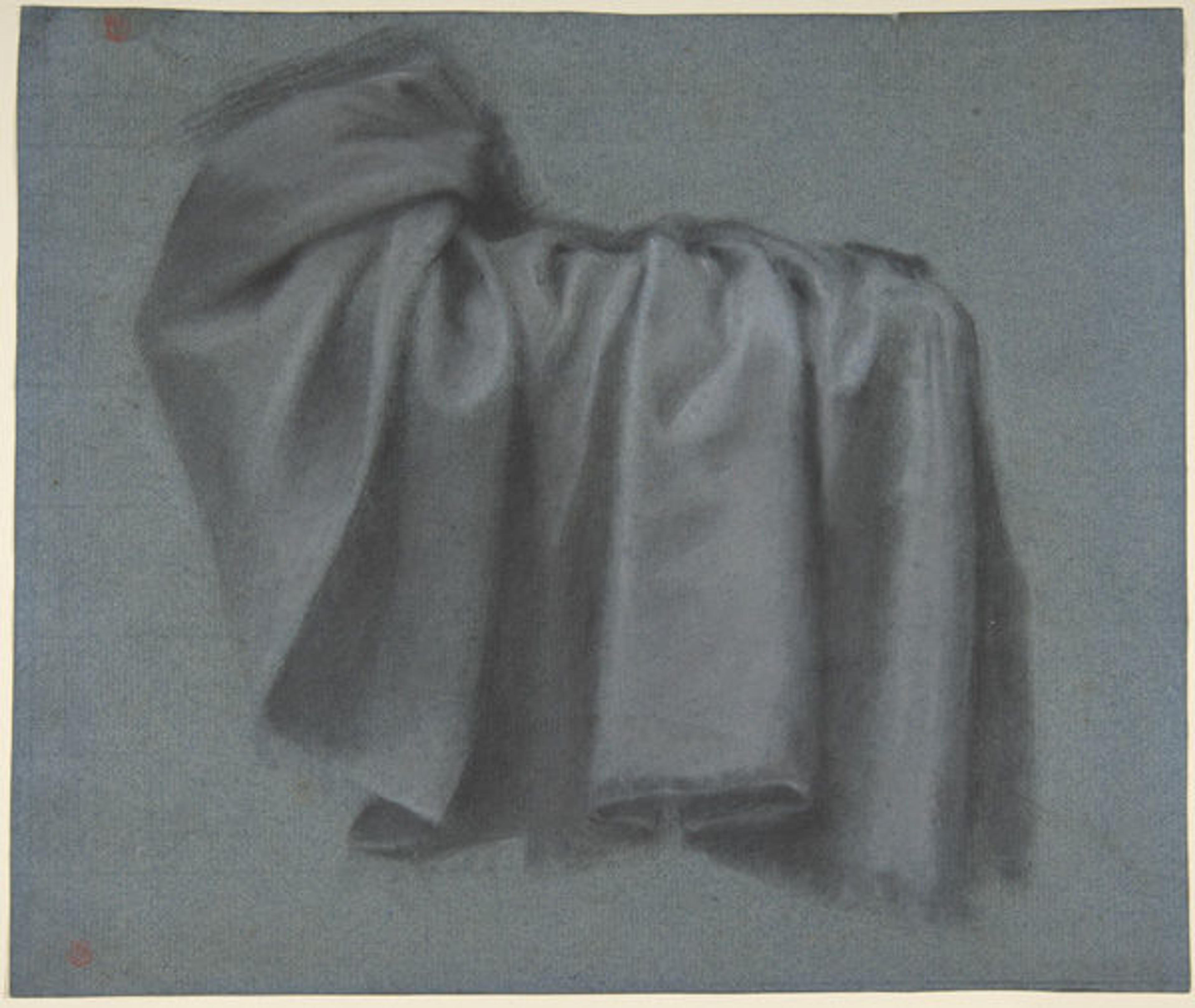 Pierre Paul Prud'hon (French, 1758–1823). Study of Drapery, ca. 1813. Black and white chalk with stumping on blue paper; 10 1/16 x 10 1/4 in. (25.5 x 26 cm). The Metropolitan Museum of Art, New York, Purchase, Guy Wildenstein Gift, 2008 (2008.44)