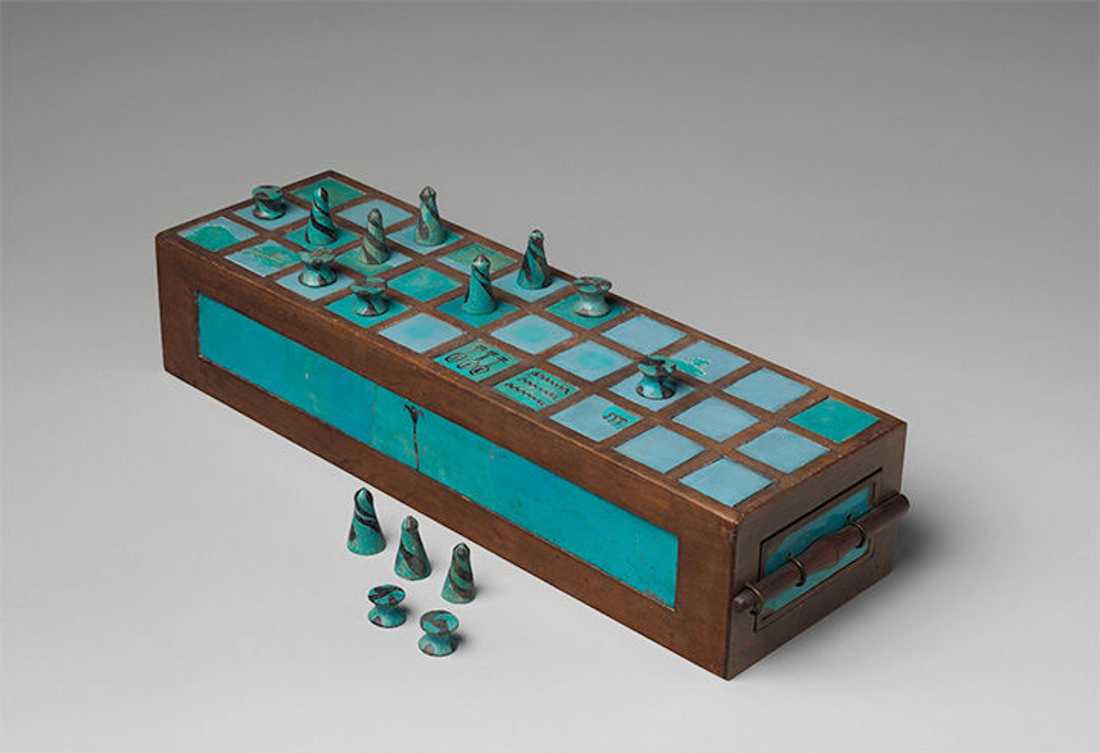 Senet game board and pieces