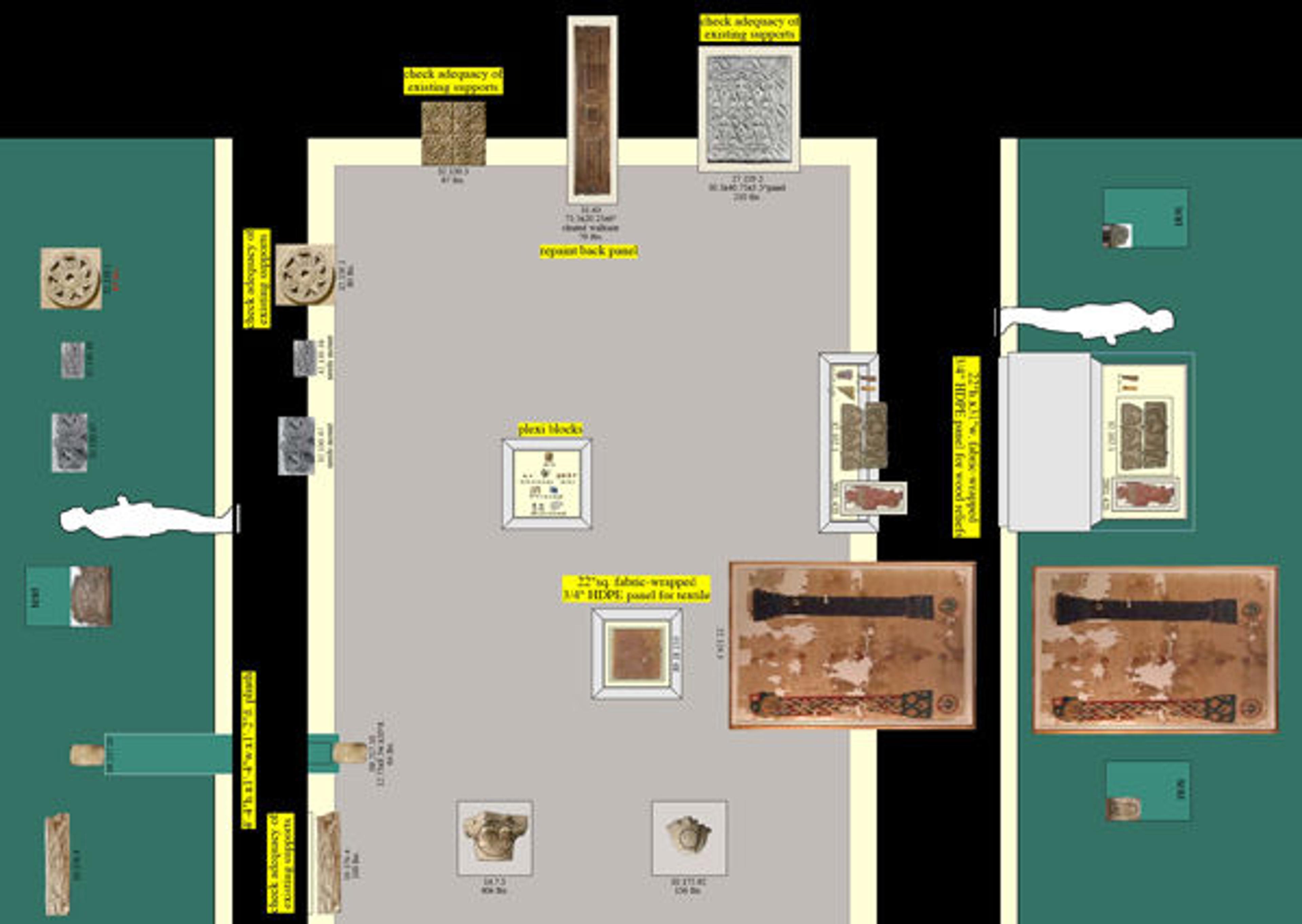 The Design Department's floorplan for the exhibition Pattern, Color, Light: Architectural Ornament in the Near East (500–1000)