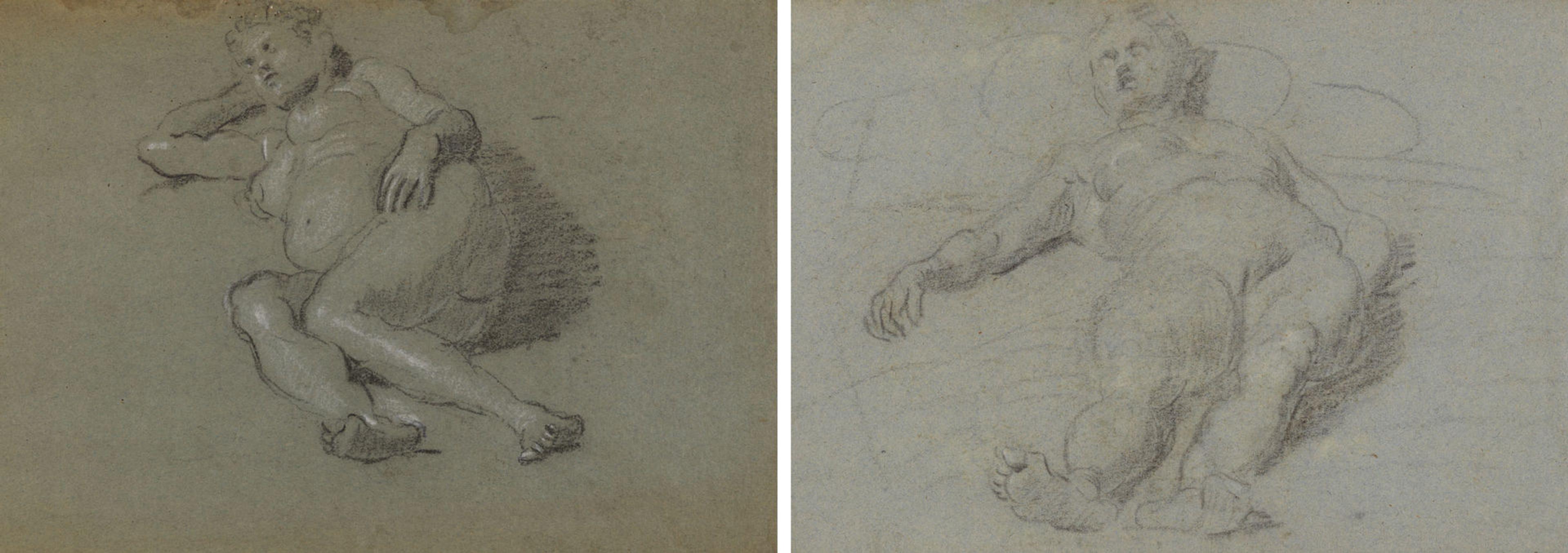 Two drawings of reclining female nudes by Domenico Tintoretto