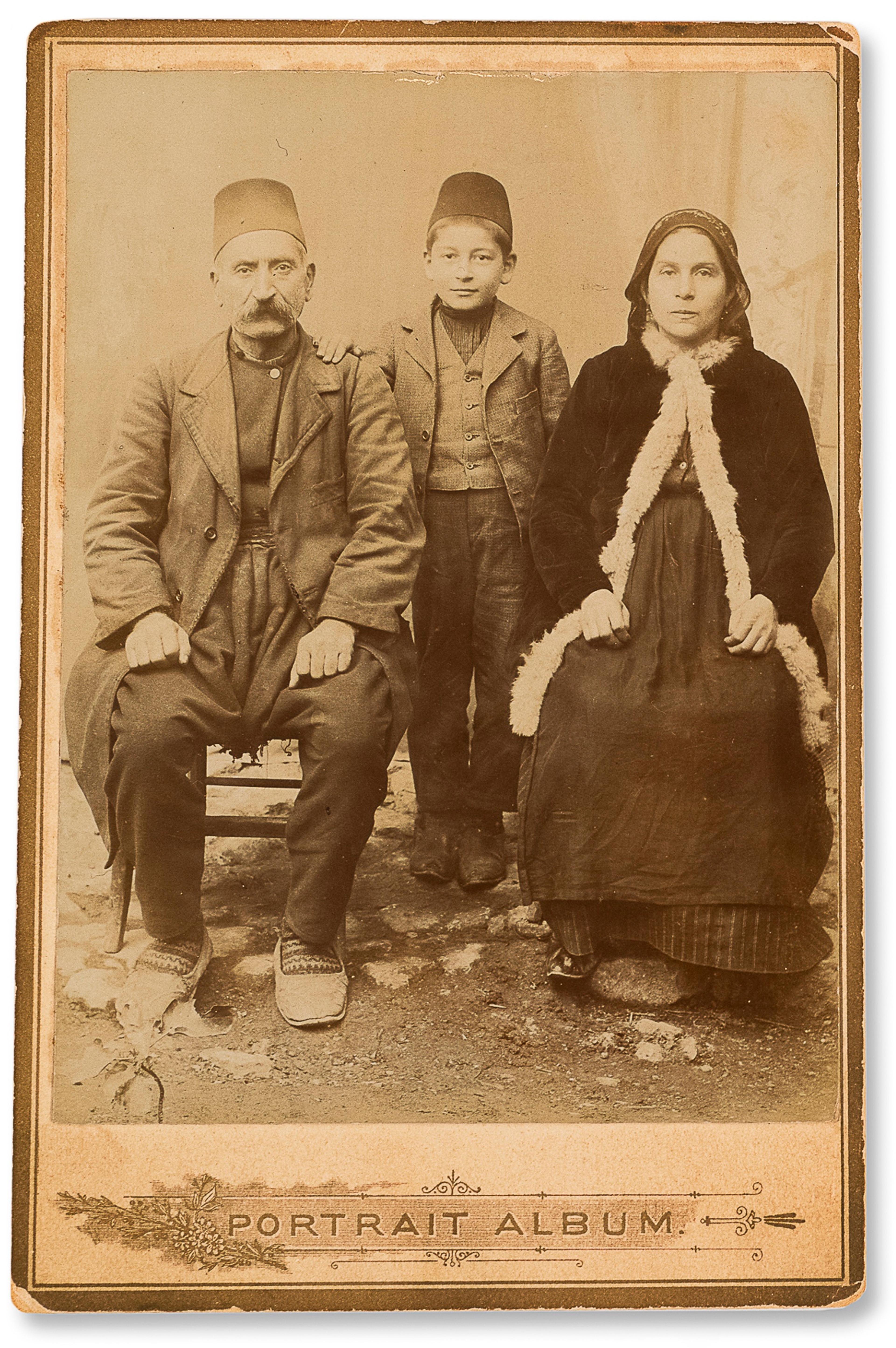 Portrait of Hovagim, Harootyune, and Hripsime Coralian. Photographed by the Dildilian Brothers, 1905. BOA HR.TH.330/41_5. Courtesy of Ottoman Archives of the Presidency of the Republic of Türkiye.