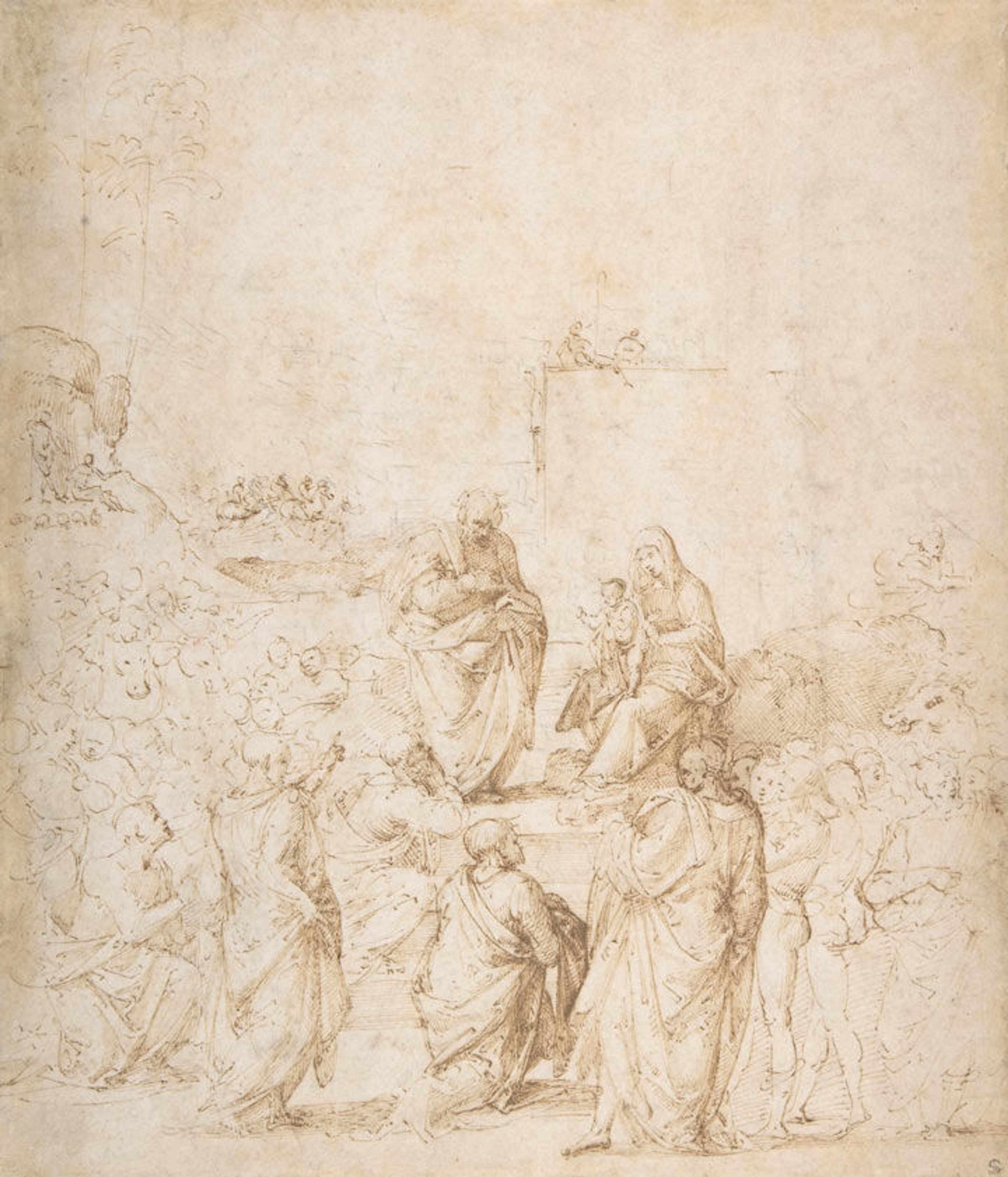 Pen and brown-ink drawing from the Italian Renaissance depicting the Adoration of the Magi