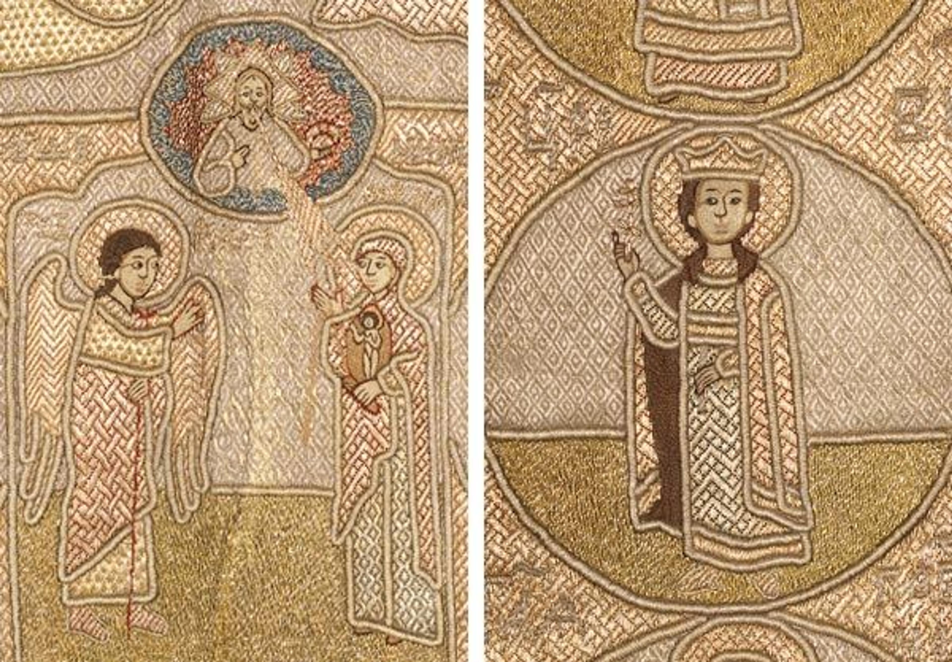 Detail views of 46.191, depicting the Annunciation (left) and Tsarevich Dmitrii (right)