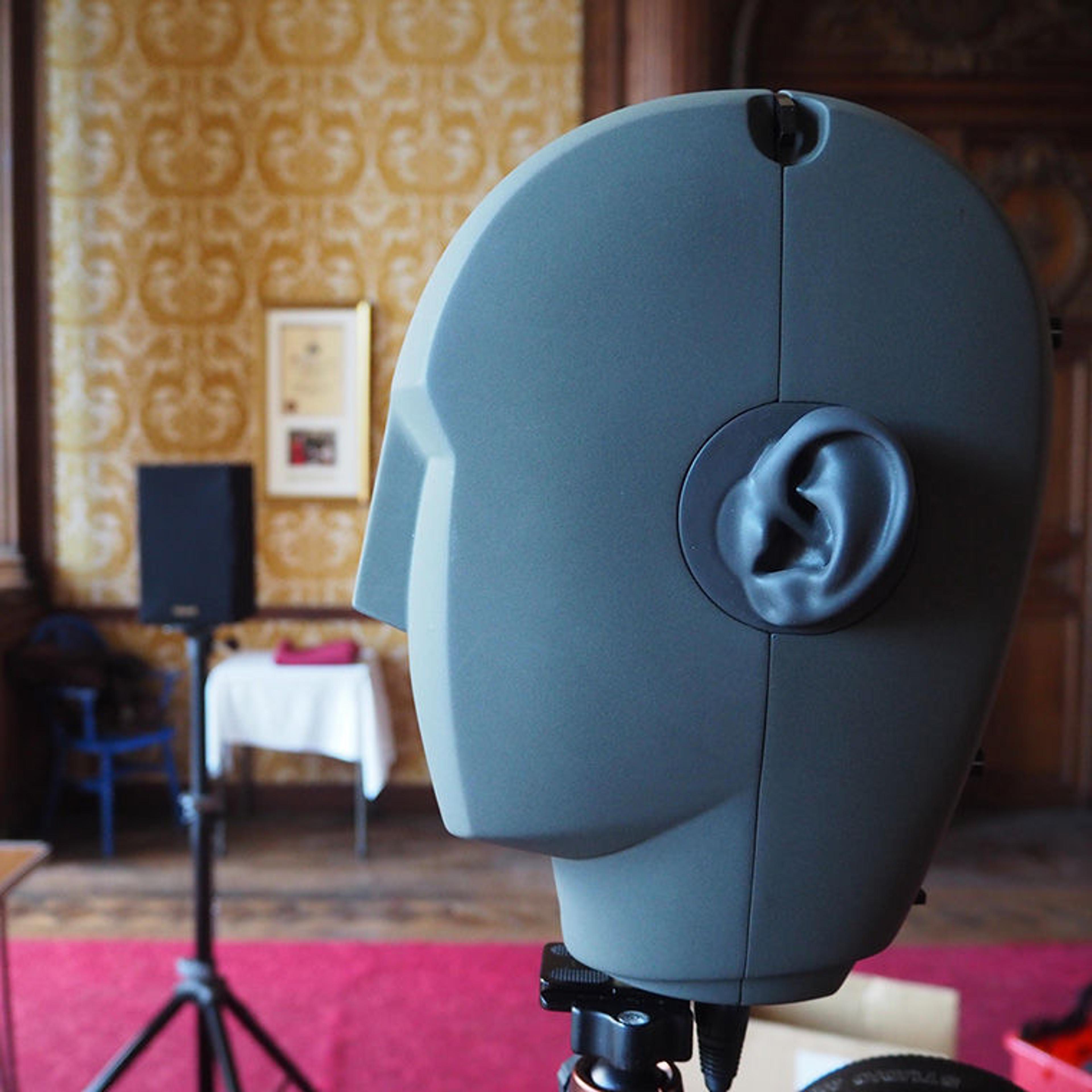 Sound captured in the two microphone "ears" of a binaural recording head mimics the 3-D experience we hear with our own ears. Photo by Nina Diamond