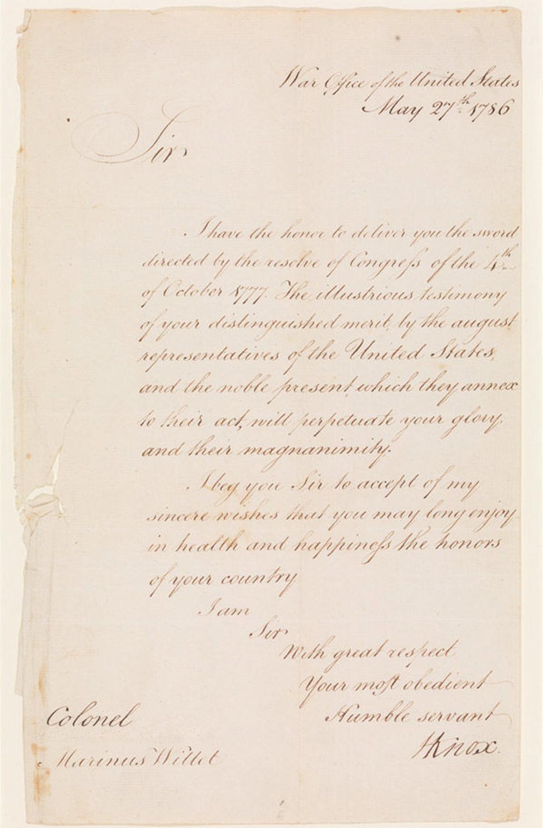 The Sword Awarded to Revolutionary War Hero Colonel Marinus Willett ...