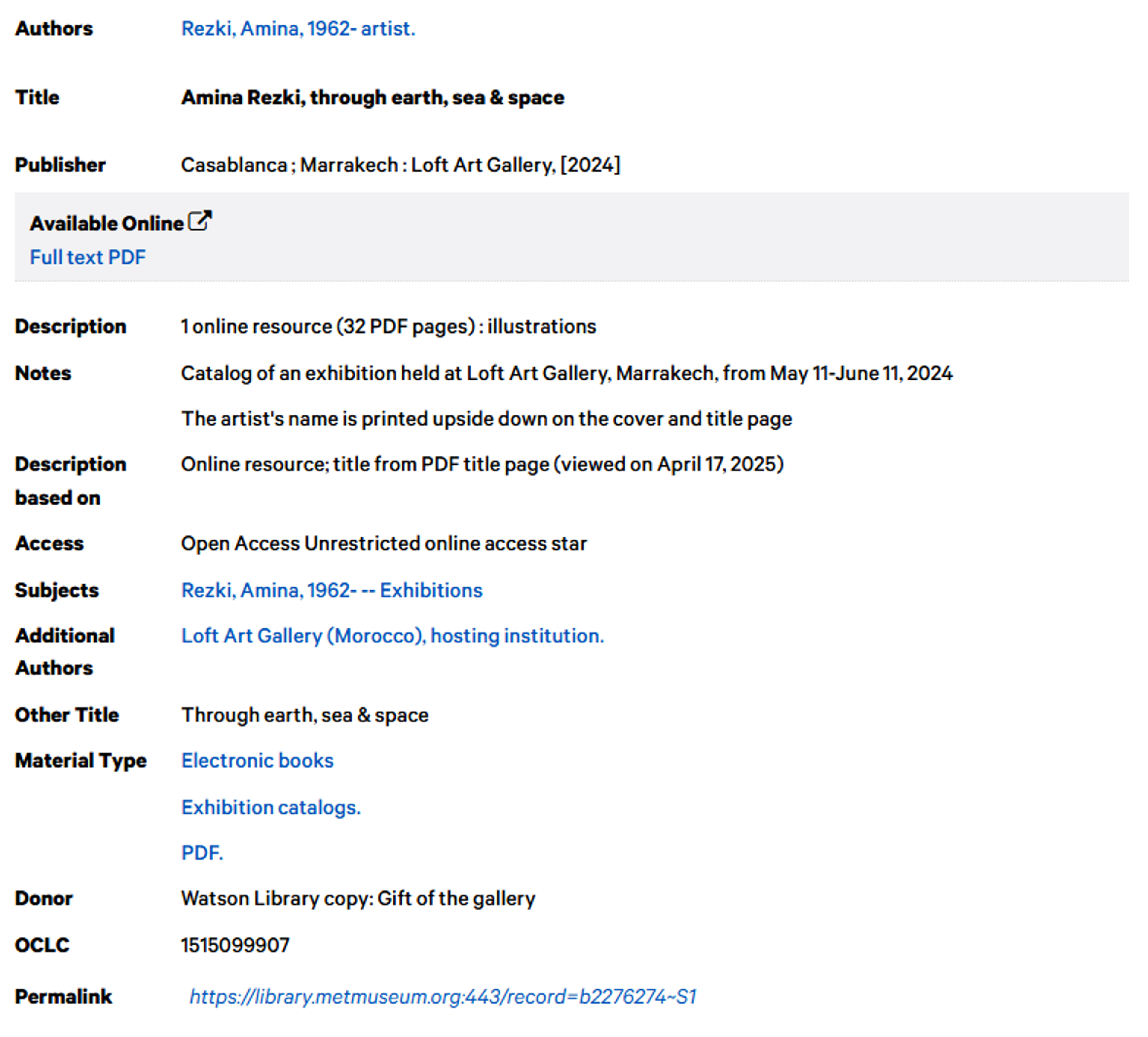 Record display in library catalog