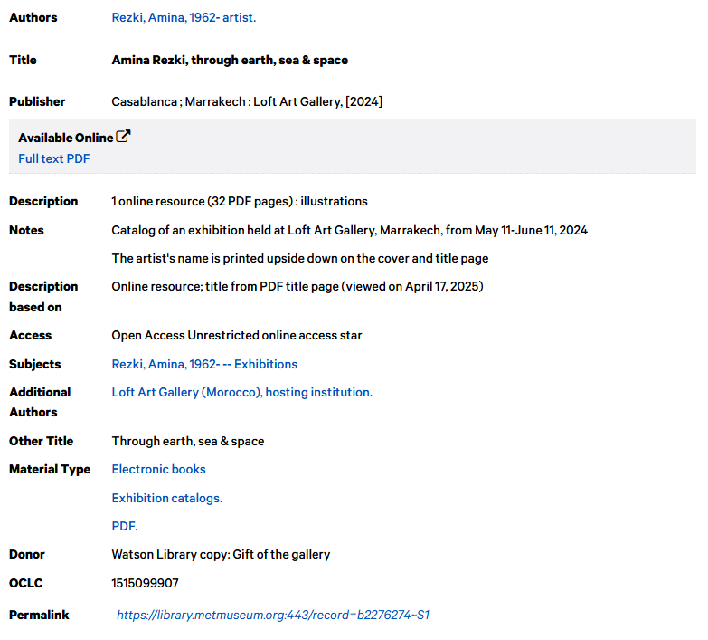 Record display in library catalog
