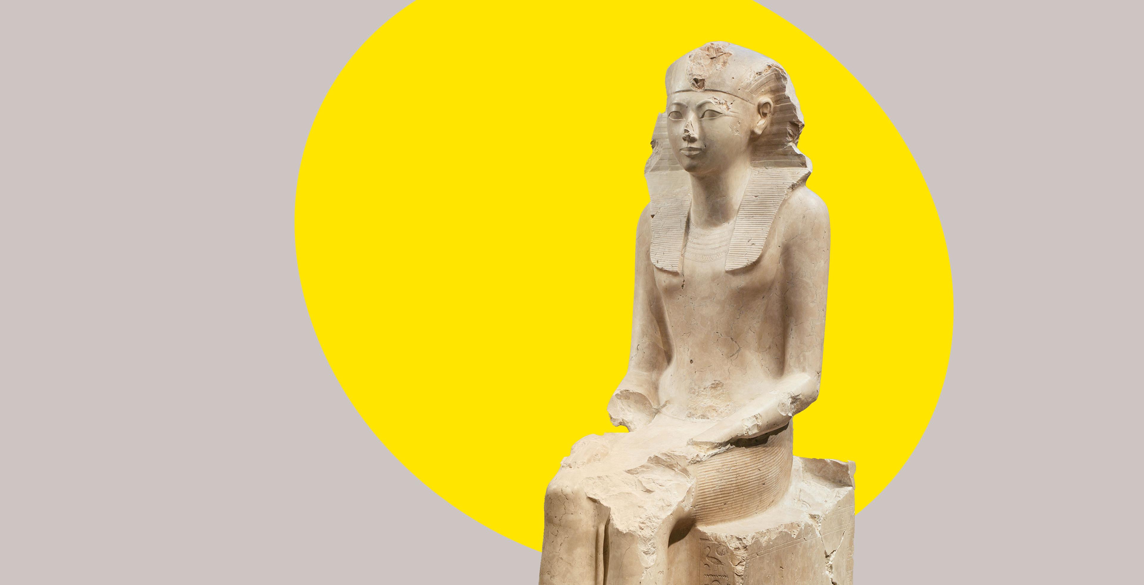 Detail of an ancient Egyptian limestone statue of Hatshepsut