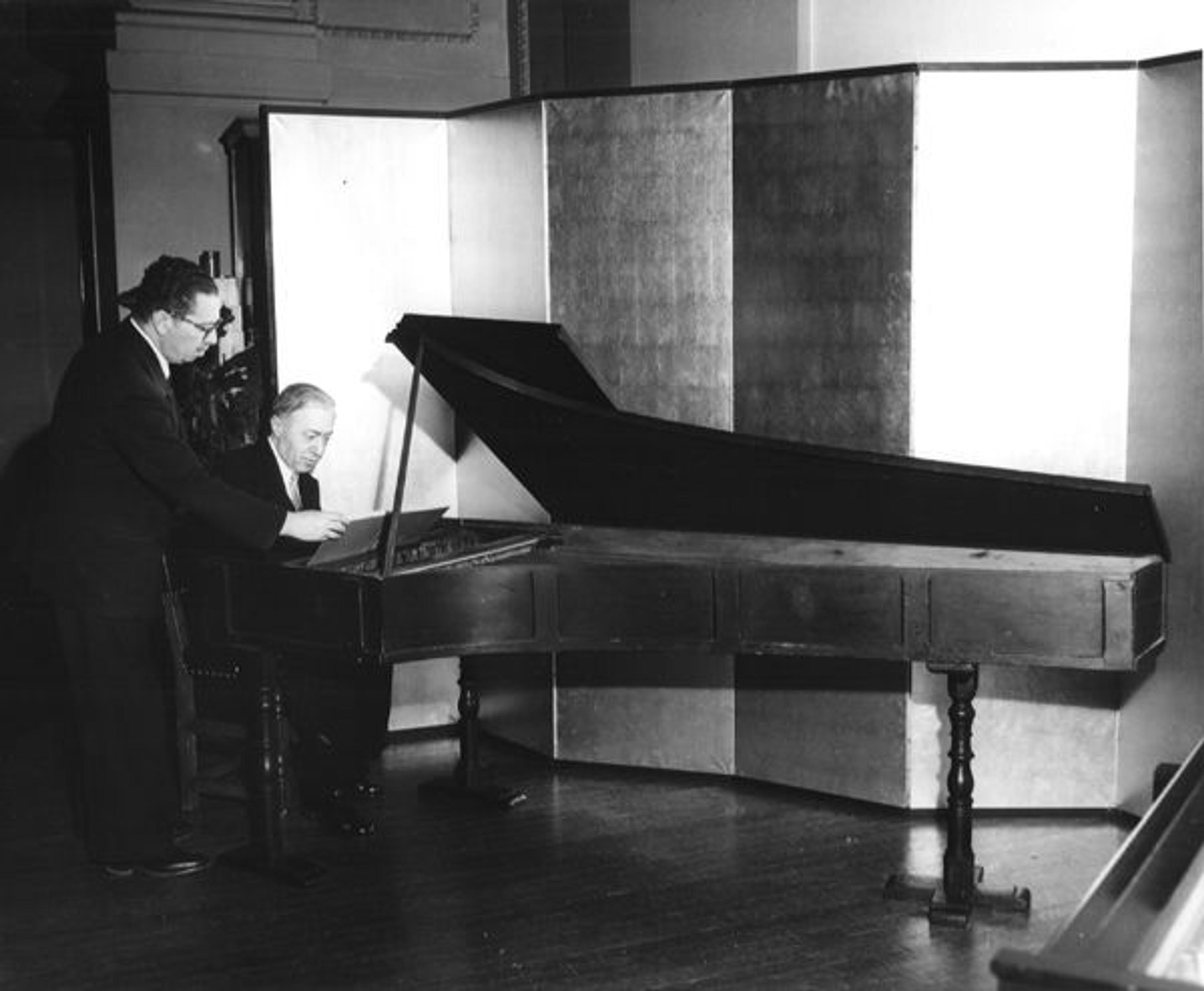 Pianist Mieczyslaw Horszowski first played at the Met for a Member concert in 1944, and played frequently thereafter for more than thirty years. Here, at a concert in the 1940s, Winternitz turns pages for Horszowski.