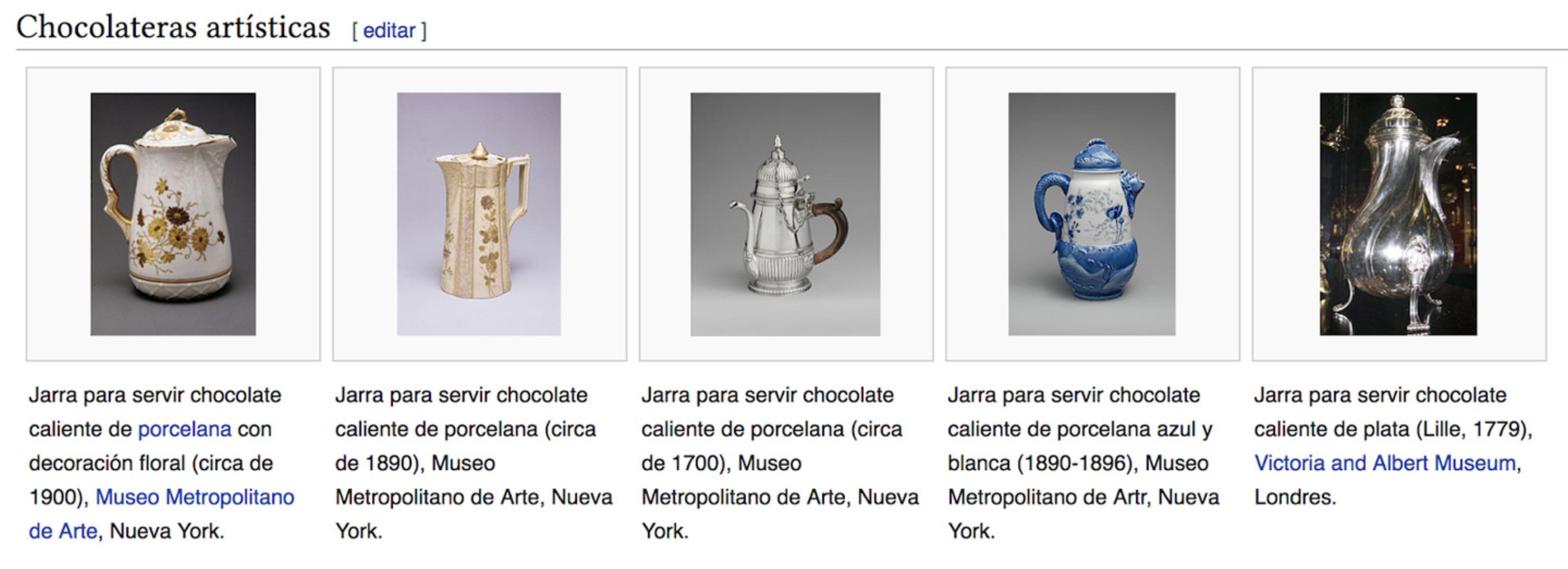 Screenshot of a page on the Spanish Wikipedia showing images from The Met collection